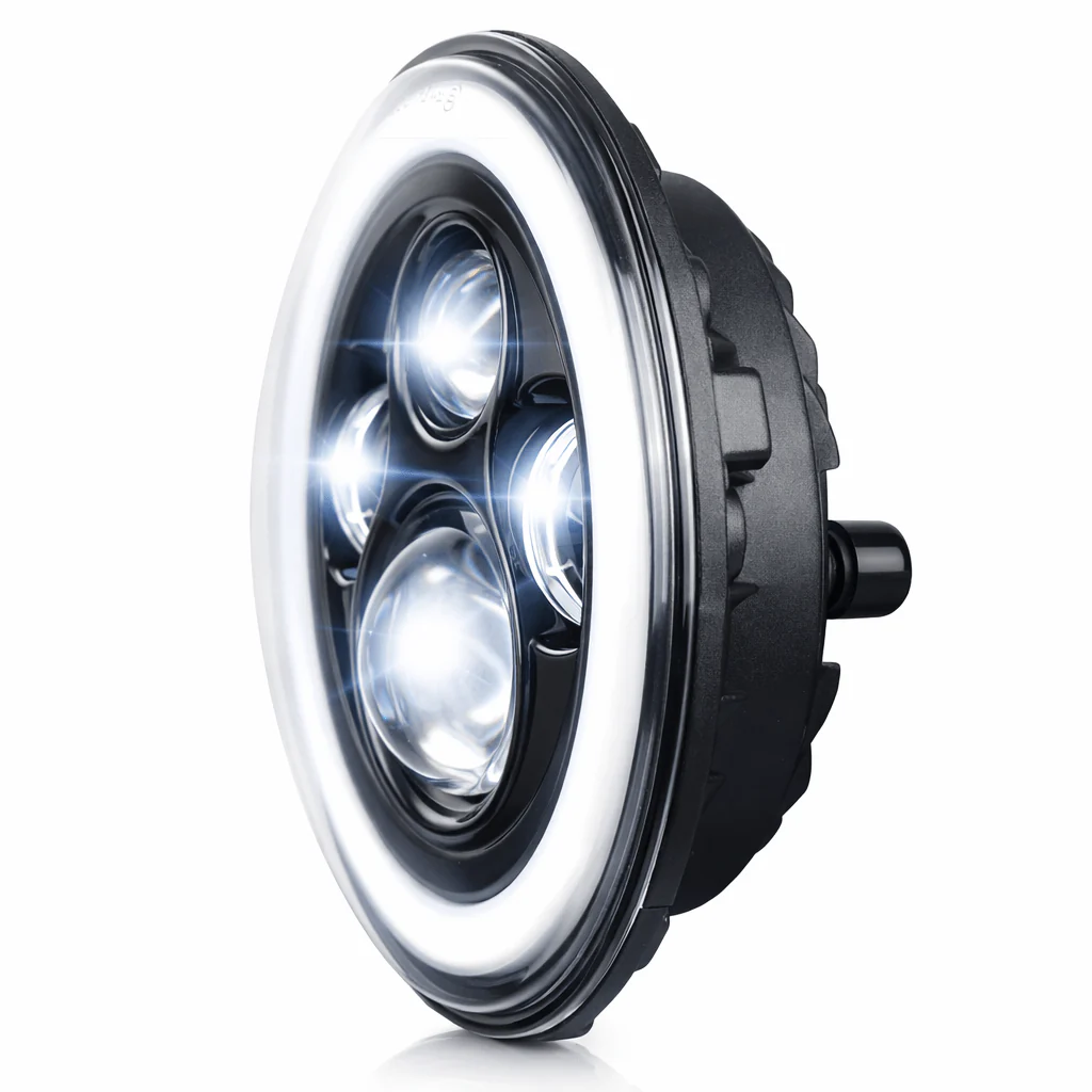 Eagle Lights 7" LED Headlight with LED Halo Ring for Harley-Davidson® and Indian® Motorcycles - Generation I /  Generation I / Black Kit - Image 6