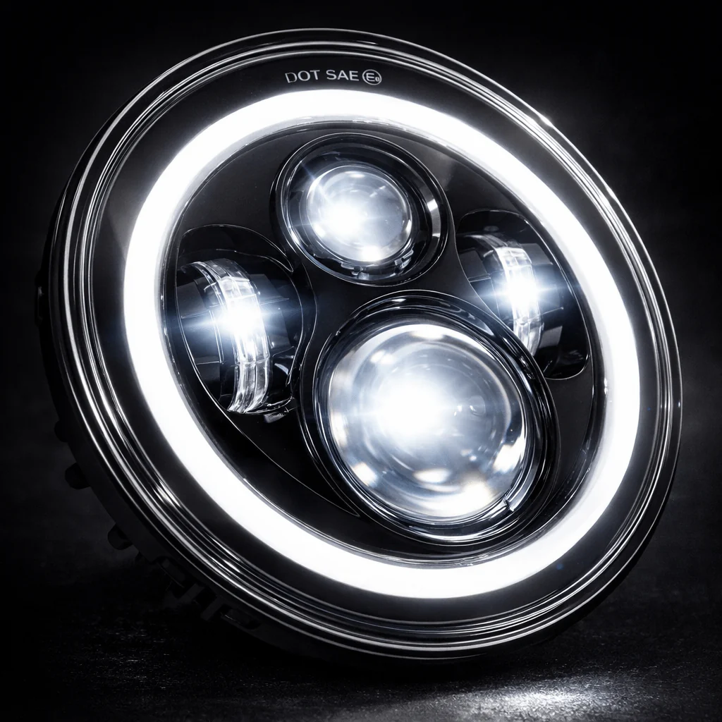 Eagle Lights 7" LED Headlight with LED Halo Ring for Harley-Davidson® and Indian® Motorcycles - Generation I /  Generation I / Black Kit - Image 7
