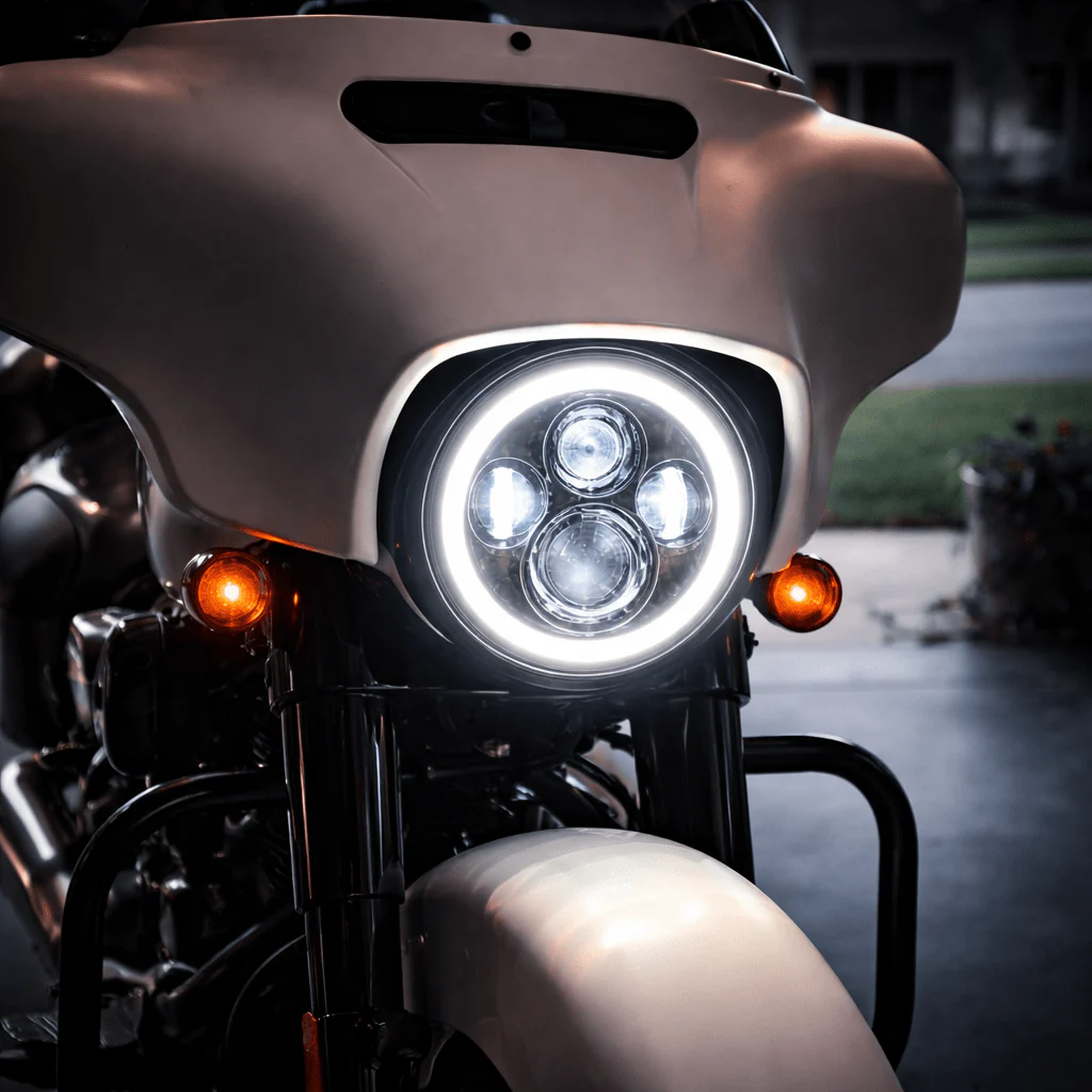 Eagle Lights 7" LED Headlight with LED Halo Ring for Harley-Davidson® and Indian® Motorcycles - Generation I /  Generation I / Black Kit - Image 4
