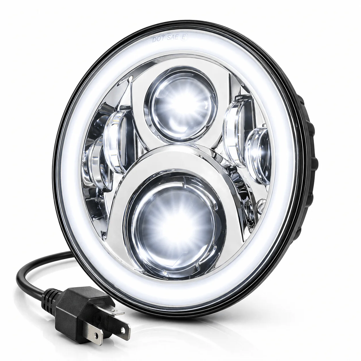 Eagle Lights 7" LED Headlight with LED Halo Ring for Harley-Davidson® and Indian® Motorcycles - Generation II / Chrome Kit - Image 4