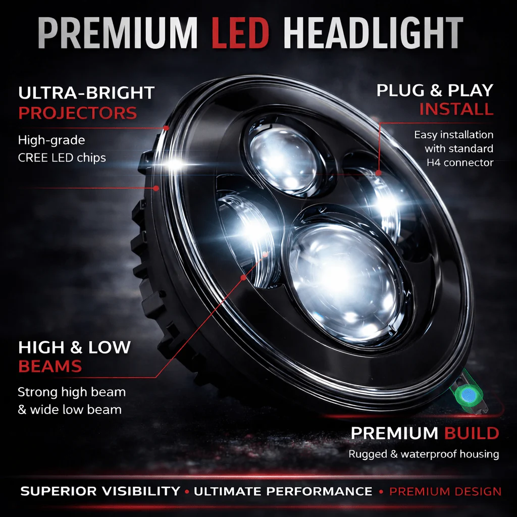 Eagle Lights 7" LED Headlight for Harley-Davidson® and Indian® Motorcycles - Generation I / Black Kit - Image 3