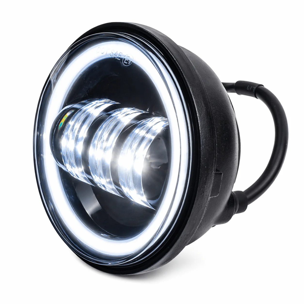 Eagle Lights 7" LED Headlight and 4.5" LED Passing Light Kit with Halo Rings for Harley-Davidson® & Indian® Motorcycles - Generation III / Black / Halo Ring - Image 10
