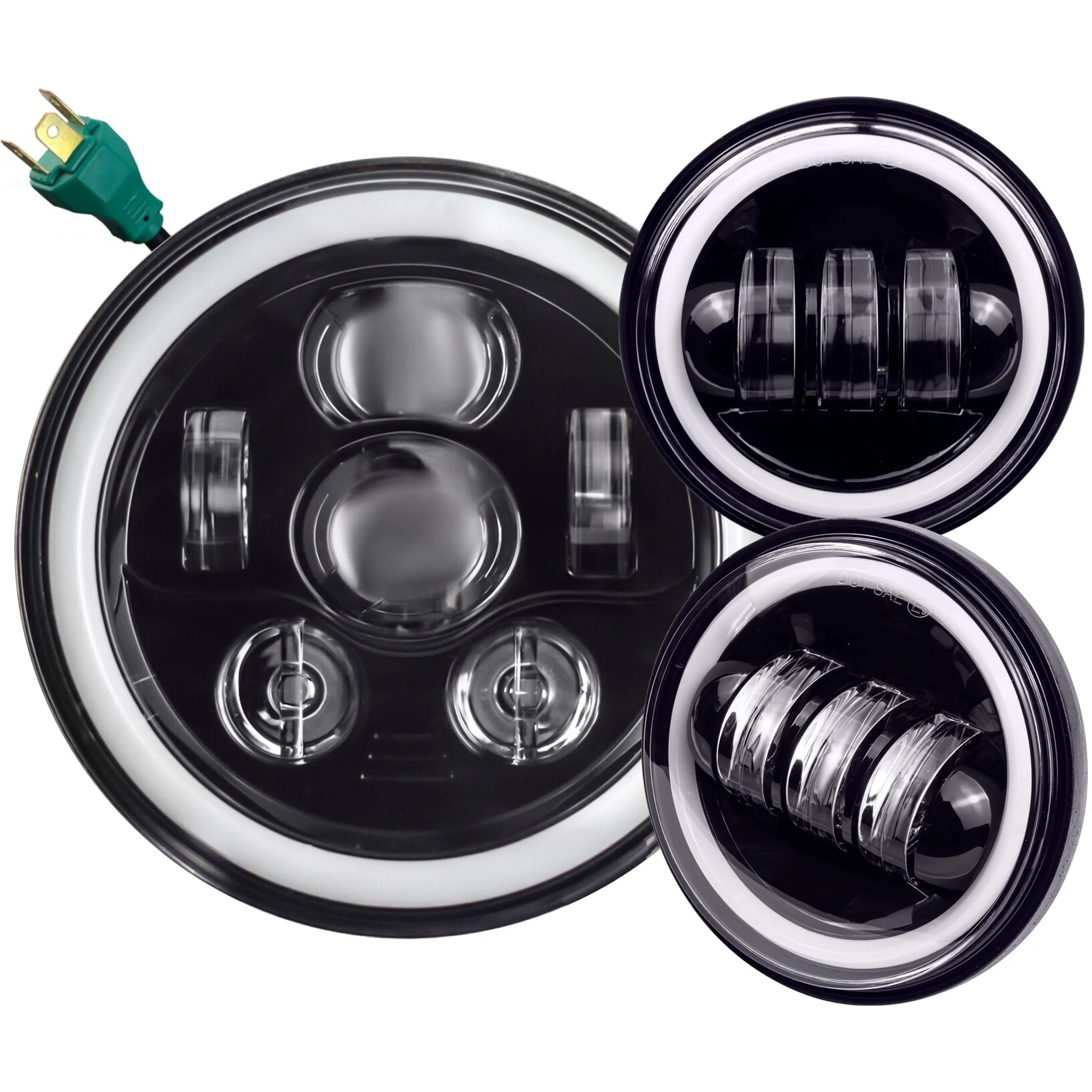 Eagle Lights 7" LED Headlight and 4.5" LED Passing Light Kit with Halo Rings for Harley-Davidson® & Indian® Motorcycles - Generation III / Black / Halo Ring - Image 12
