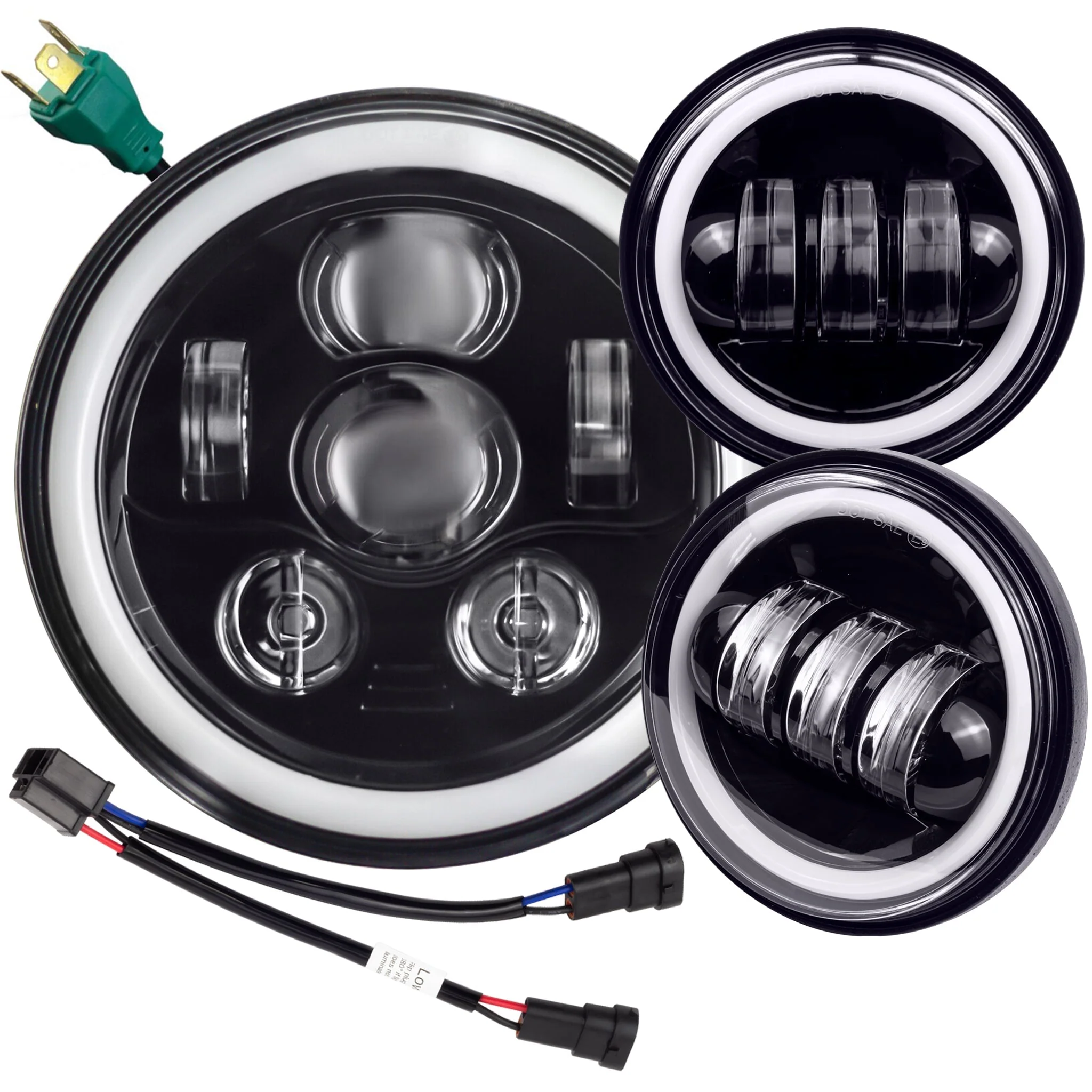 Eagle Lights 7" LED Headlight and 4.5" LED Passing Light Kit with Halo Rings for Harley-Davidson® & Indian® Motorcycles - Generation III / Black / Halo Ring - Image 14