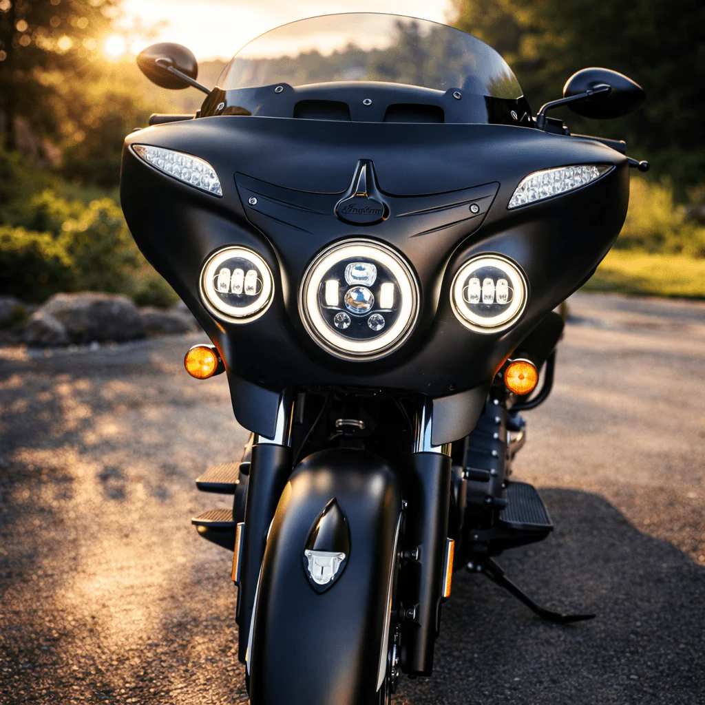 Eagle Lights 7" LED Headlight and 4.5" LED Passing Light Kit with Halo Rings for Harley-Davidson® & Indian® Motorcycles - Generation III / Black / Halo Ring - Image 4