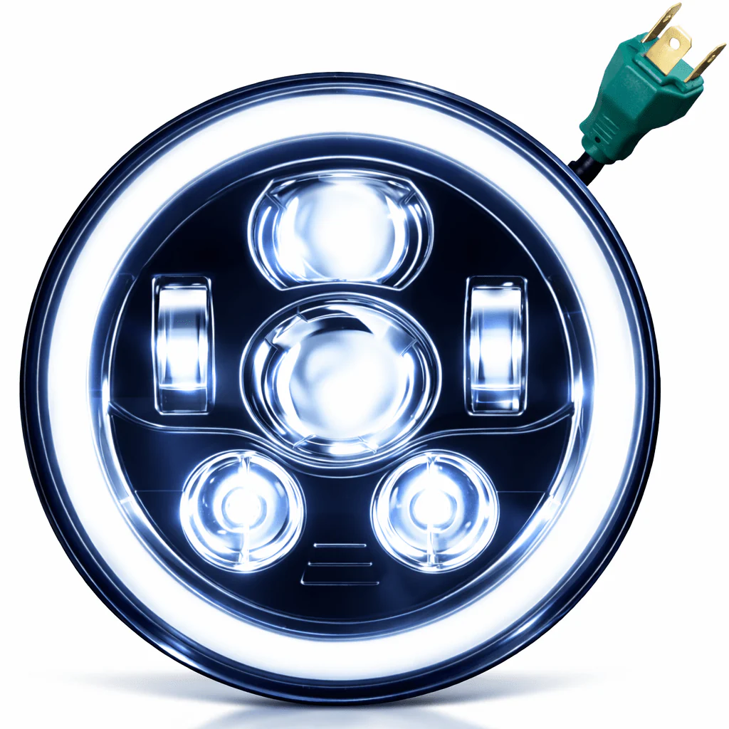 Eagle Lights 7" LED Headlight and 4.5" LED Passing Light Kit with Halo Rings for Harley-Davidson® & Indian® Motorcycles - Generation III / Black / Halo Ring - Image 6