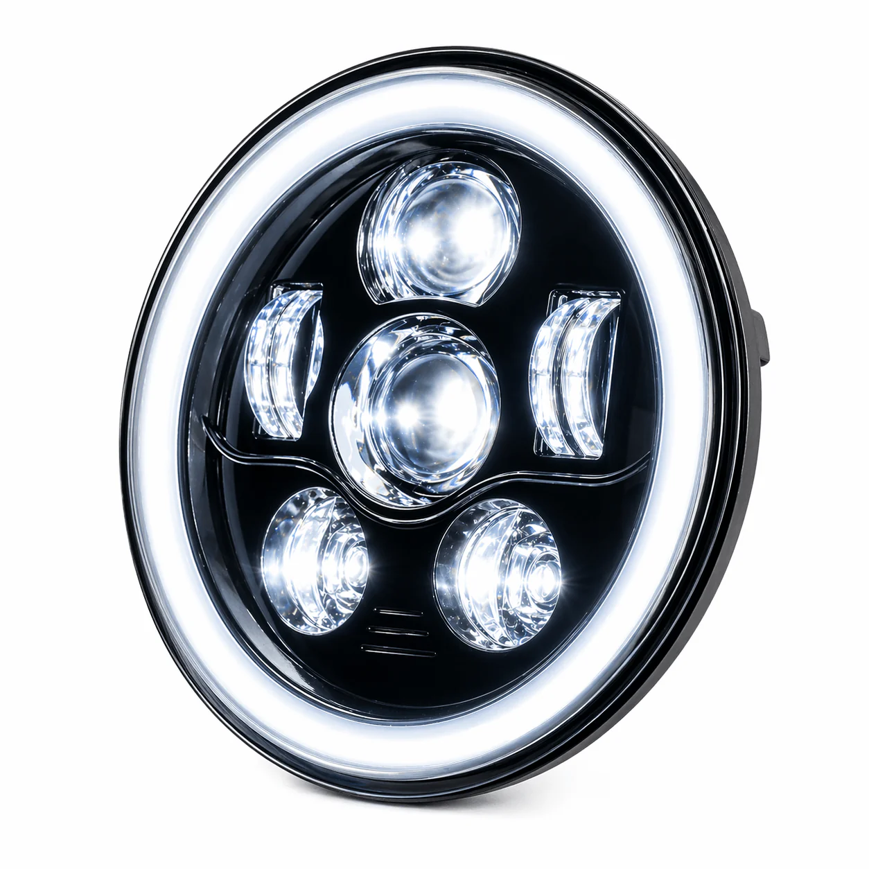 Eagle Lights 7" LED Headlight and 4.5" LED Passing Light Kit with Halo Rings for Harley-Davidson® & Indian® Motorcycles - Generation III / Black / Halo Ring - Image 7