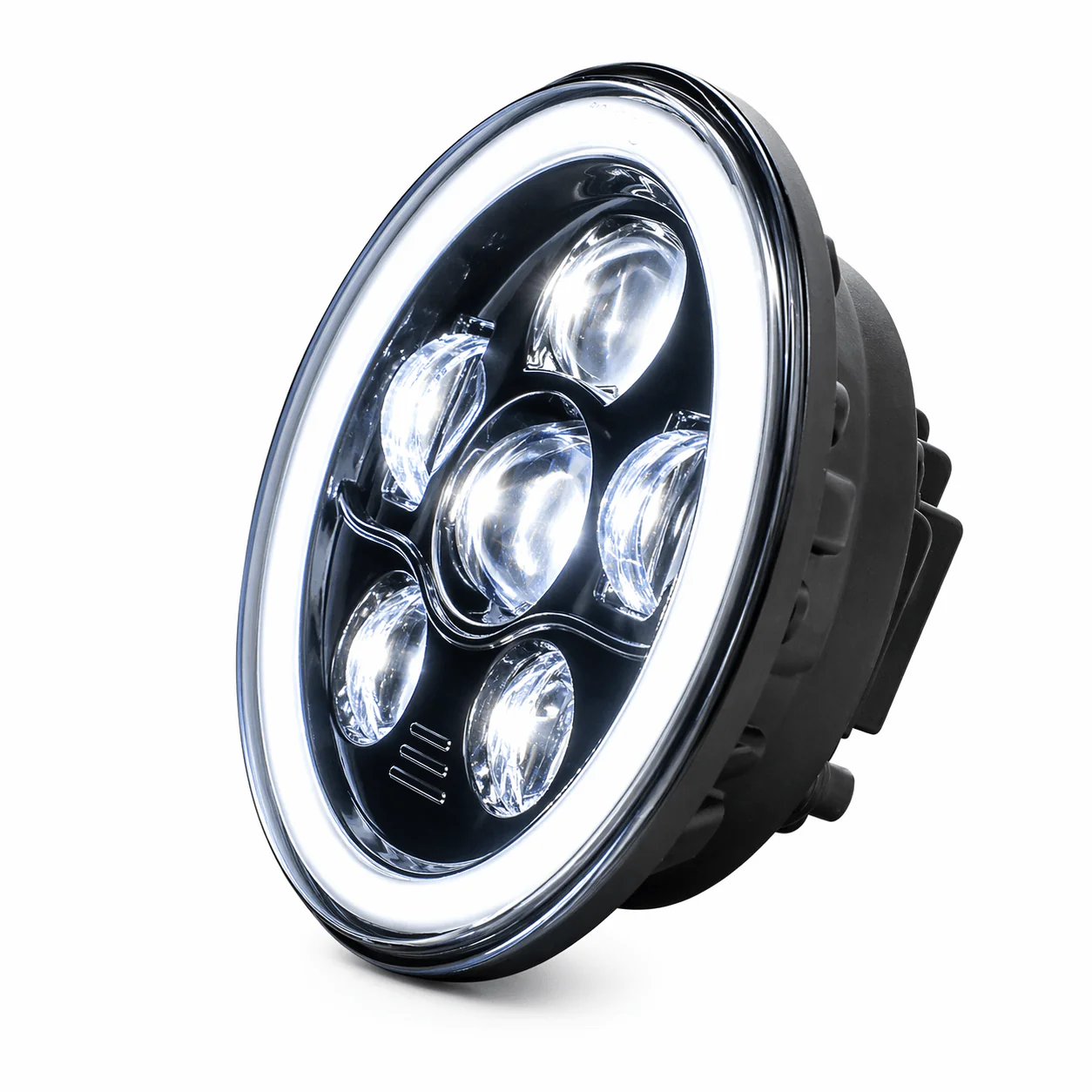 Eagle Lights 7" LED Headlight and 4.5" LED Passing Light Kit with Halo Rings for Harley-Davidson® & Indian® Motorcycles - Generation III / Black / Halo Ring - Image 8
