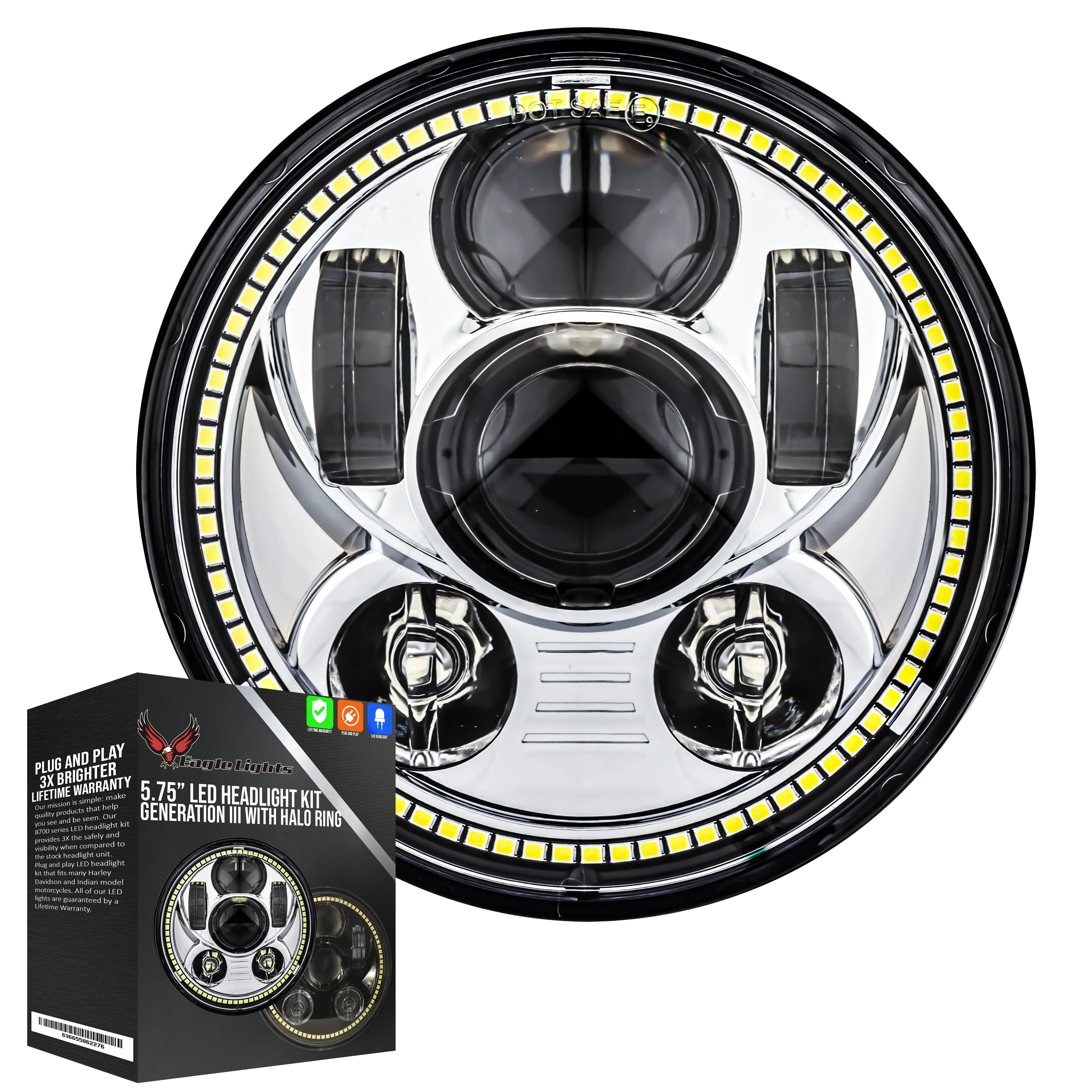 Eagle Lights 5 3/4" Adjustable LED Headlight with Halo Ring for 2010 - Current Honda Shadow Aero, Phantom, Fury, Sabre, Stateline, Interstate VT1300 Models and VTX Models - Image 5