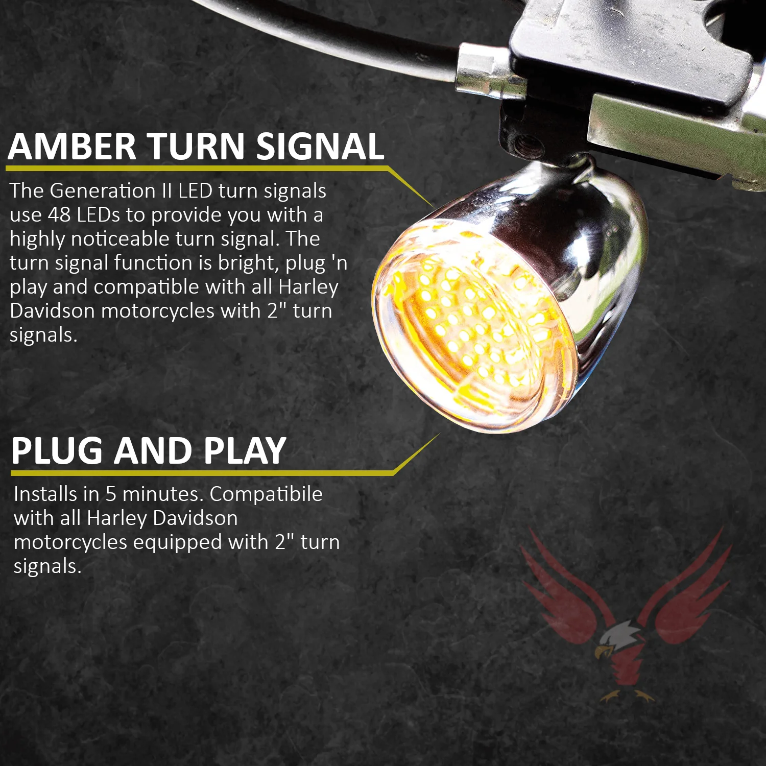 Eagle Lights 2" Generation II Front and Rear LED Turn Signals Kit for Harley-Davidson® Motorcycles- Front 1157 / Rear 1156 / Rear LEDs Red - Image 6
