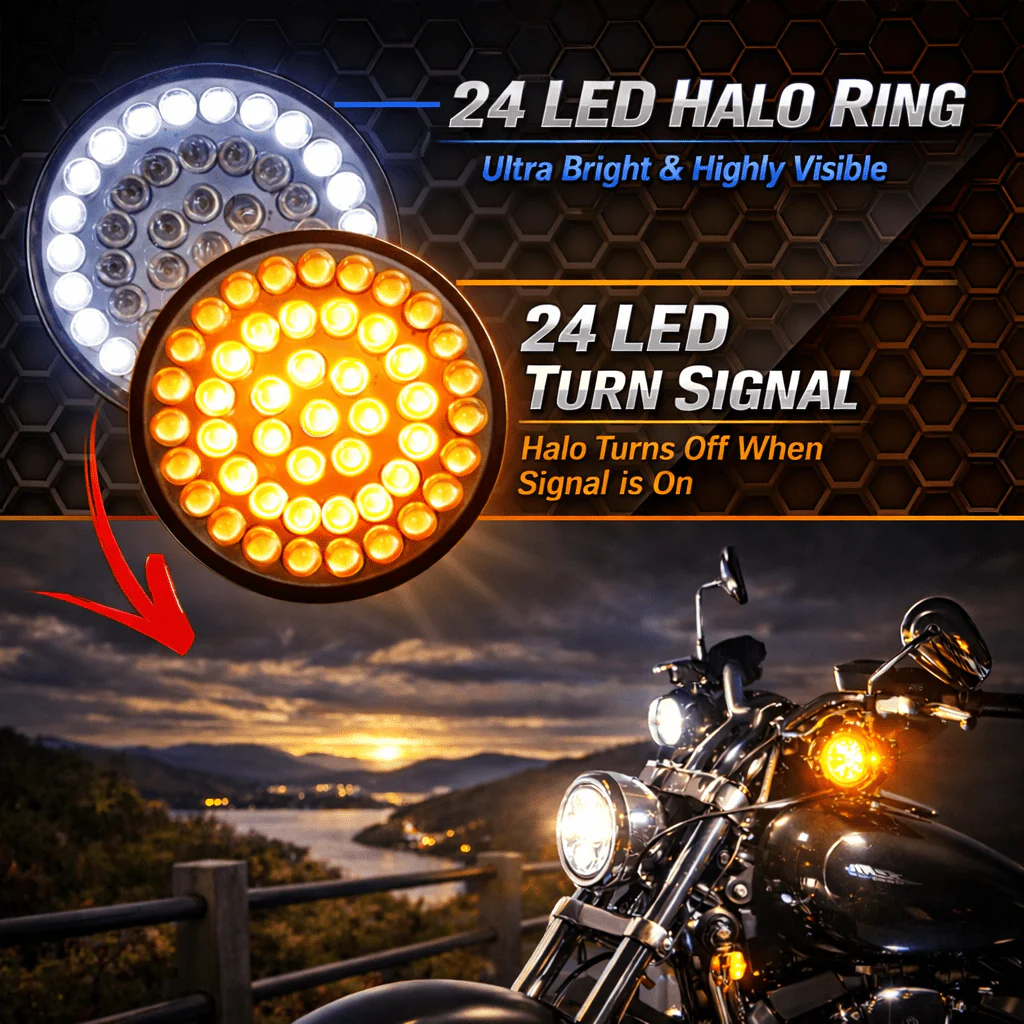 Eagle Lights 2” Front LED Turn Signal with Halo Running Light Kit for Harley-Davidson® - White Halo Ring / Amber Turn Signal / 1157 Base - Image 3