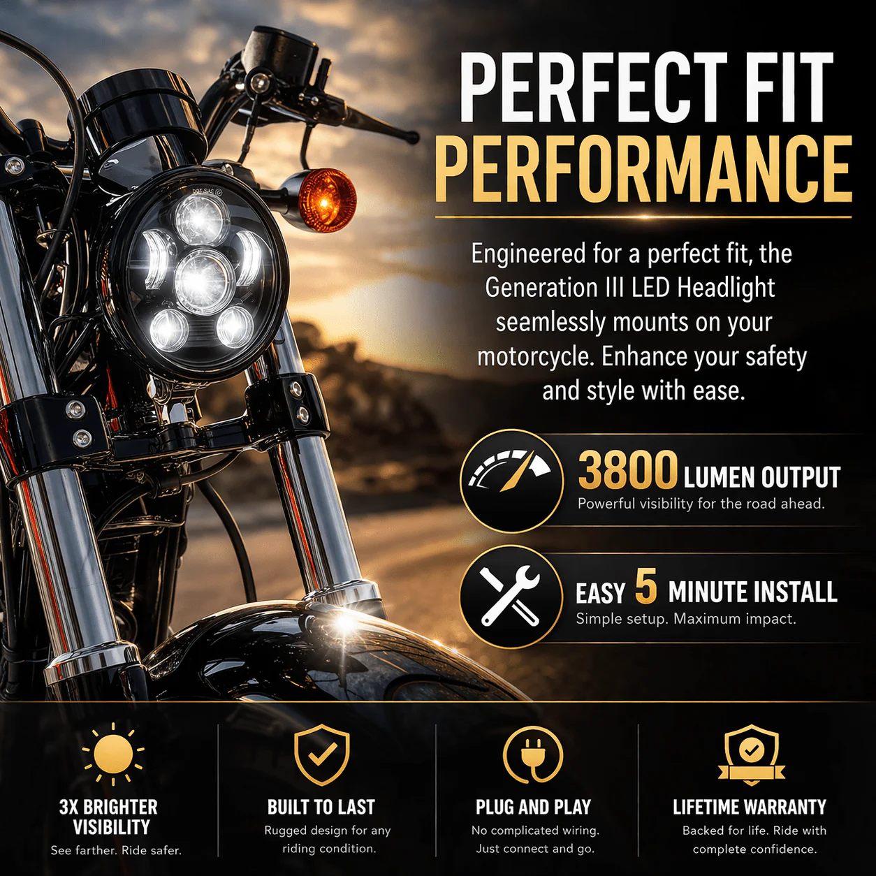 Eagle Lights 5 3/4" LED Headlight Kit for Harley-Davidson® and Indian® Motorcycles - Generation III - Image 3