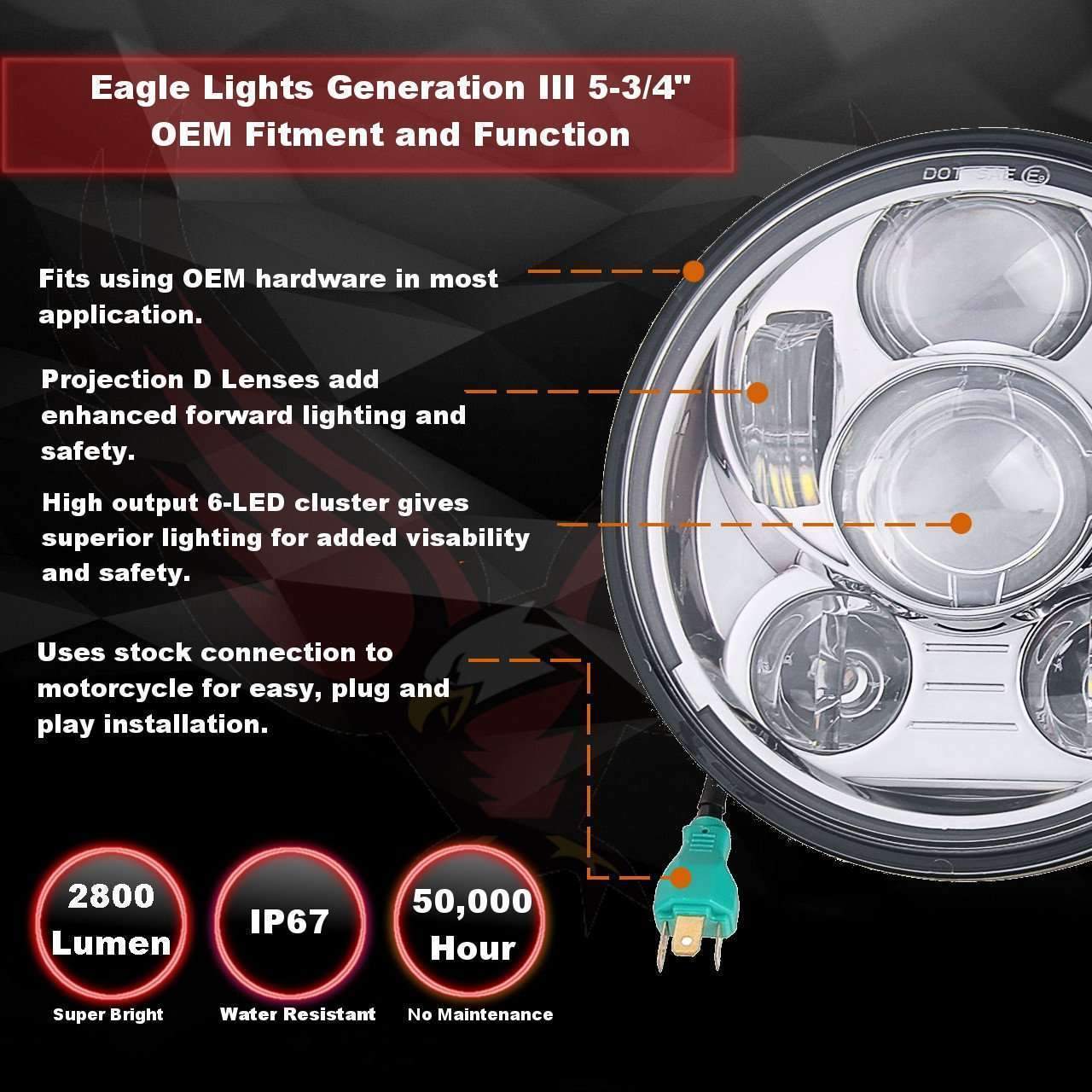 Eagle Lights 5 3/4" 8900 Series Generation III LED Projection Headlight For Indian® Scout, Scout 60, Bobber - Image 11