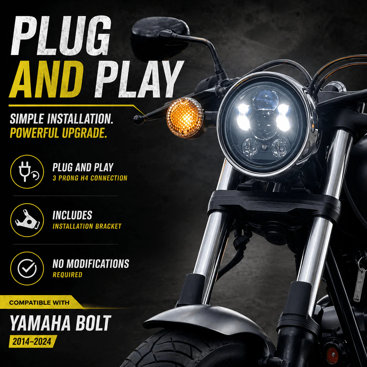 Eagle Lights 5 3/4" LED Headlight for Yamaha XVS650, Bolt, Raider, Road Star, Stryker Models - Image 4