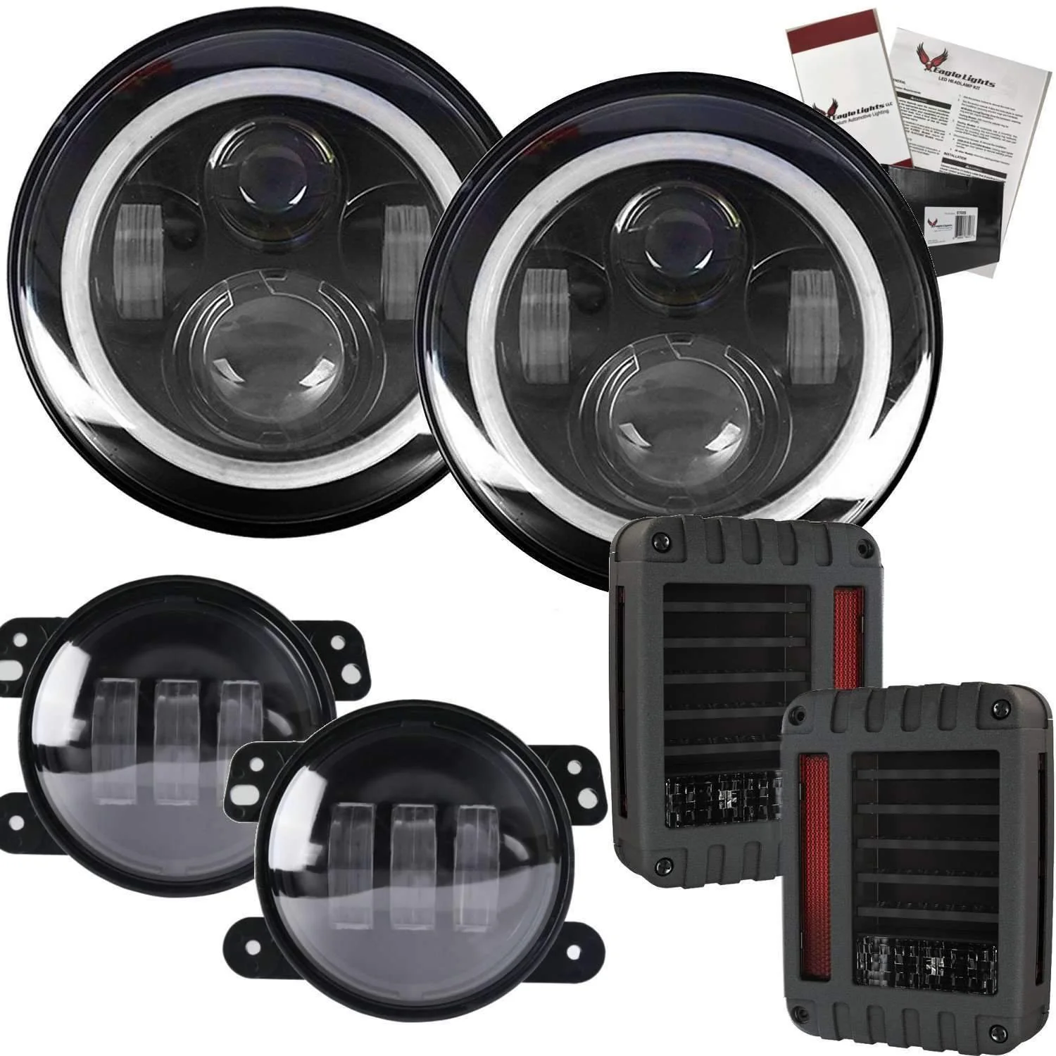 Eagle Lights 7" LED Headlight Kit for Jeeps with White LED Halo Rings - Double Pack - Image 11