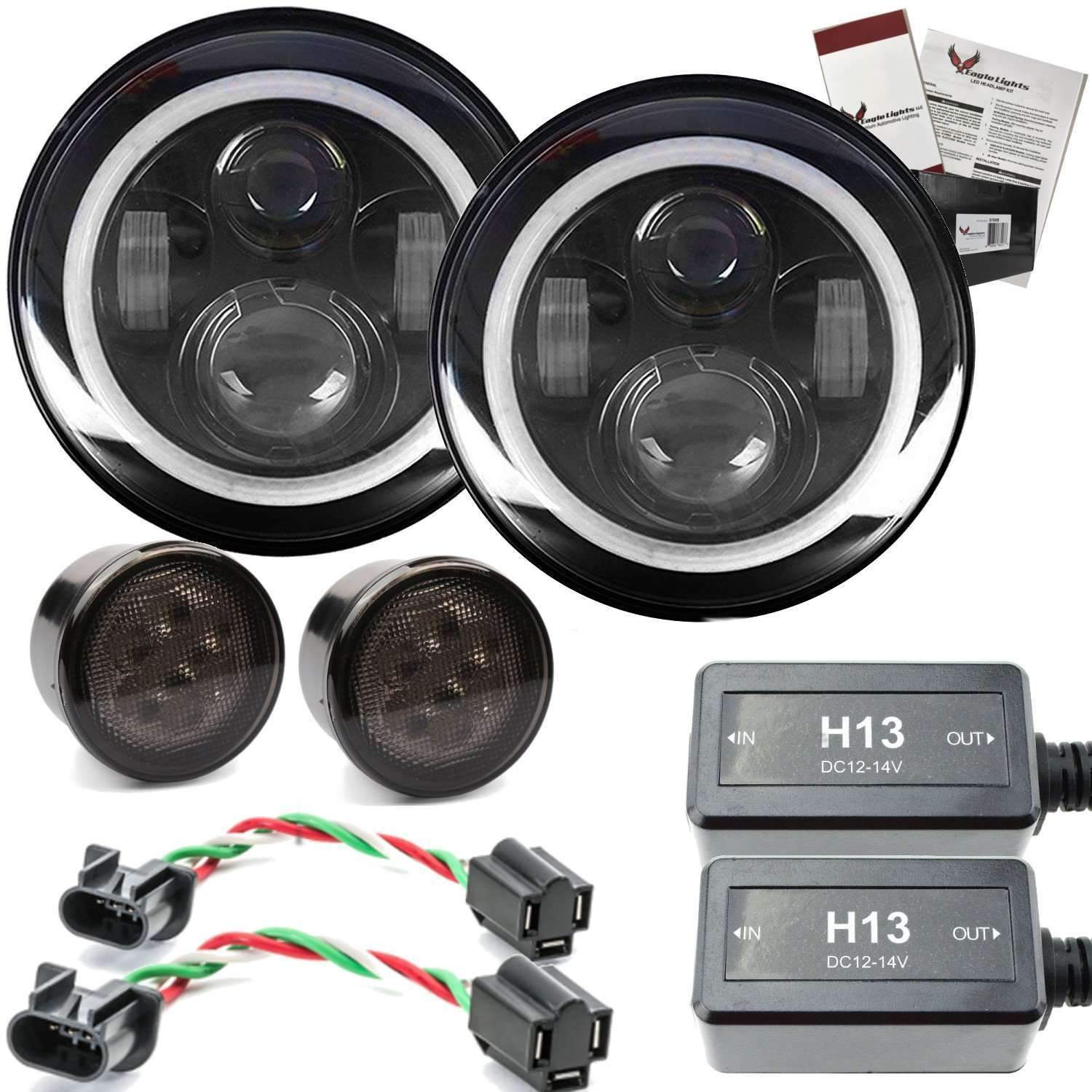 Eagle Lights 7" LED Headlight Kit for Jeeps with White LED Halo Rings - Double Pack - Image 12