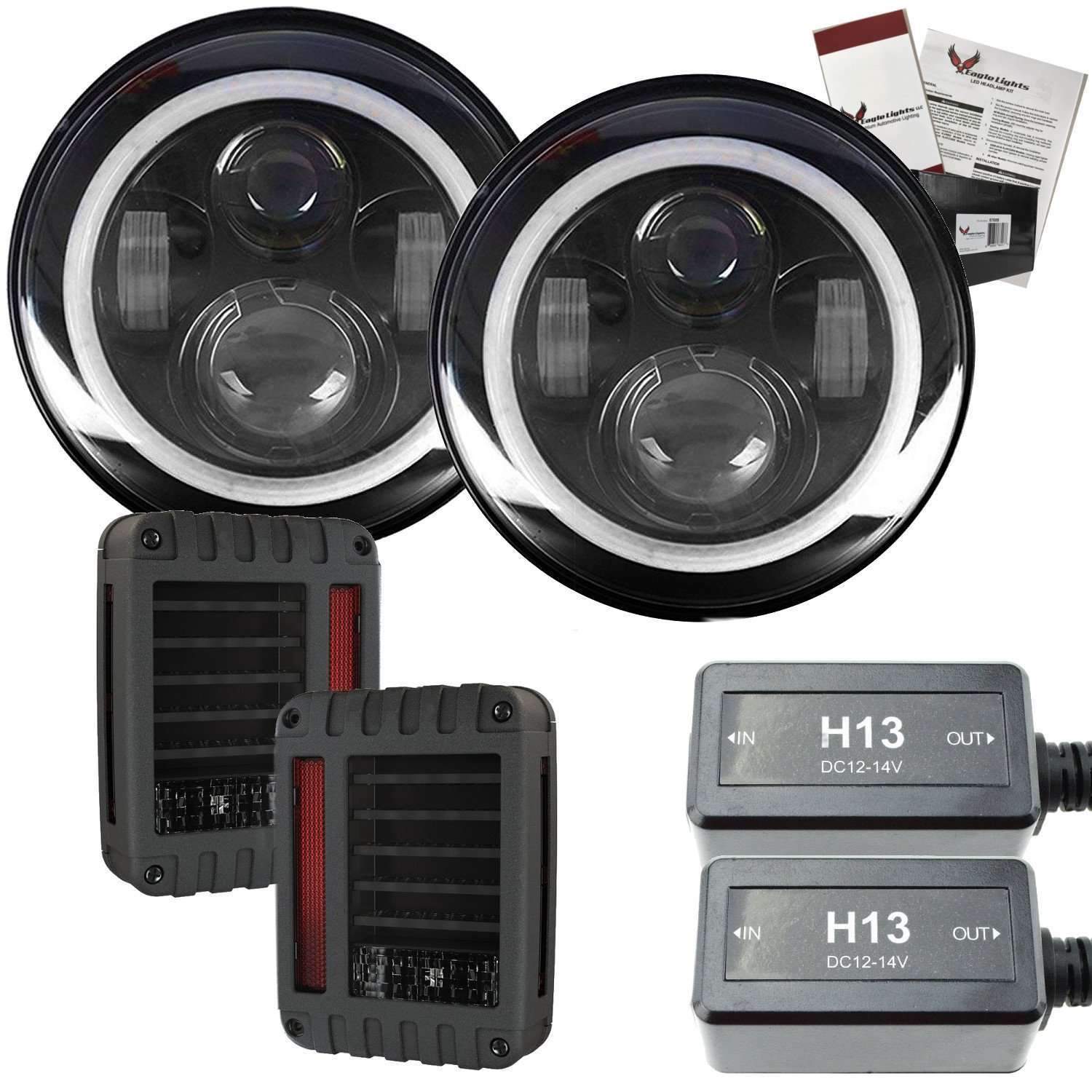 Eagle Lights 7" LED Headlight Kit for Jeeps with White LED Halo Rings - Double Pack - Image 13
