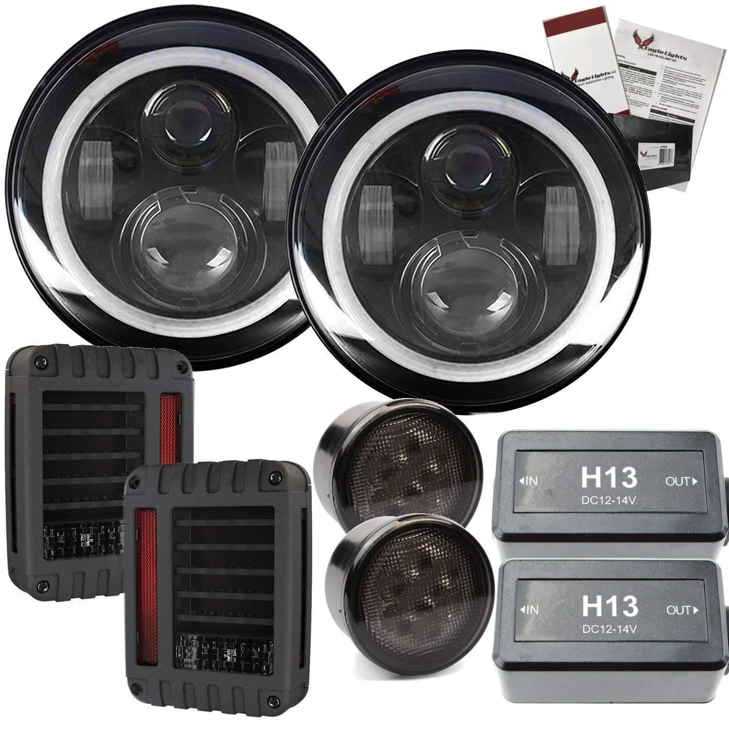 Eagle Lights 7" LED Headlight Kit for Jeeps with White LED Halo Rings - Double Pack - Image 14