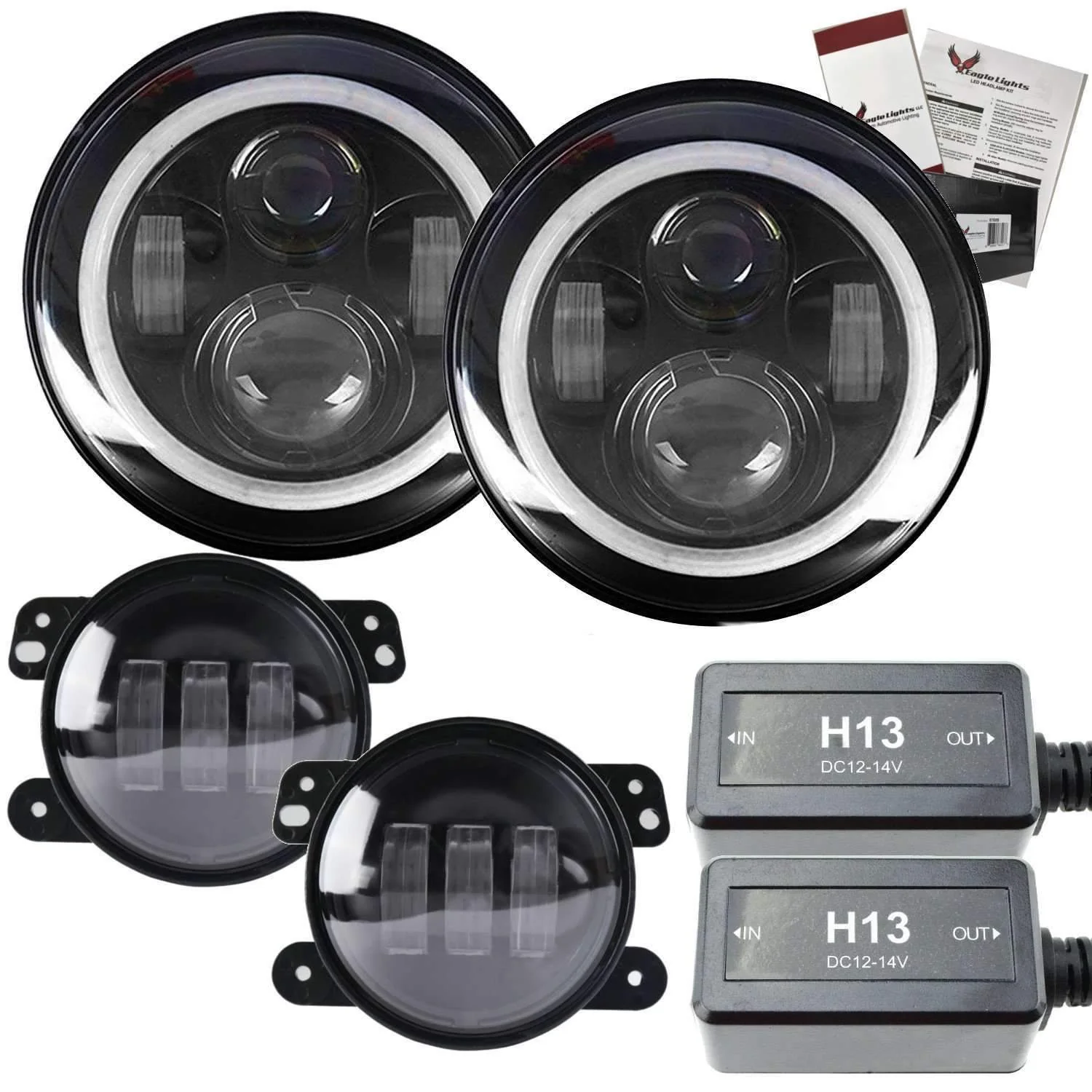 Eagle Lights 7" LED Headlight Kit for Jeeps with White LED Halo Rings - Double Pack - Image 8