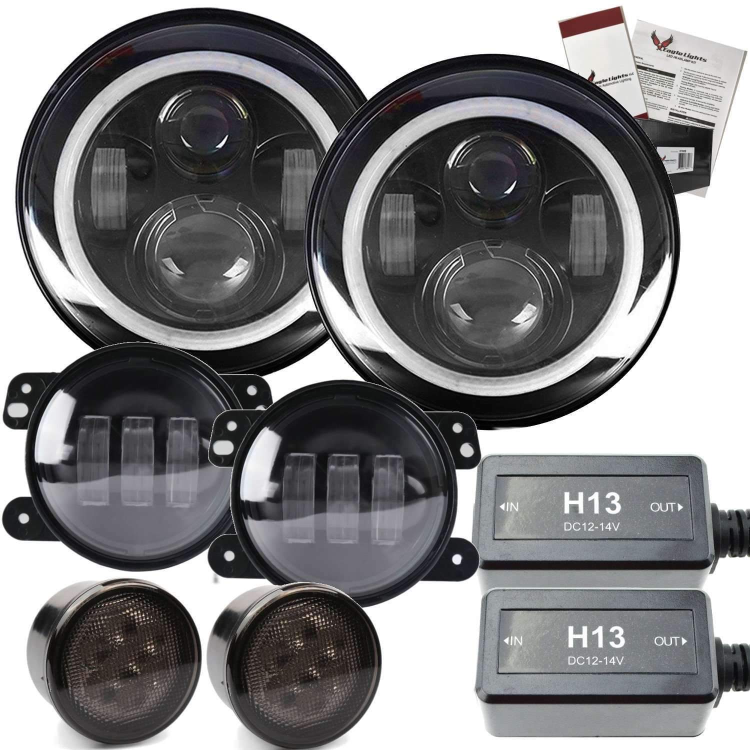 Eagle Lights 7" LED Headlight Kit for Jeeps with White LED Halo Rings - Double Pack - Image 9