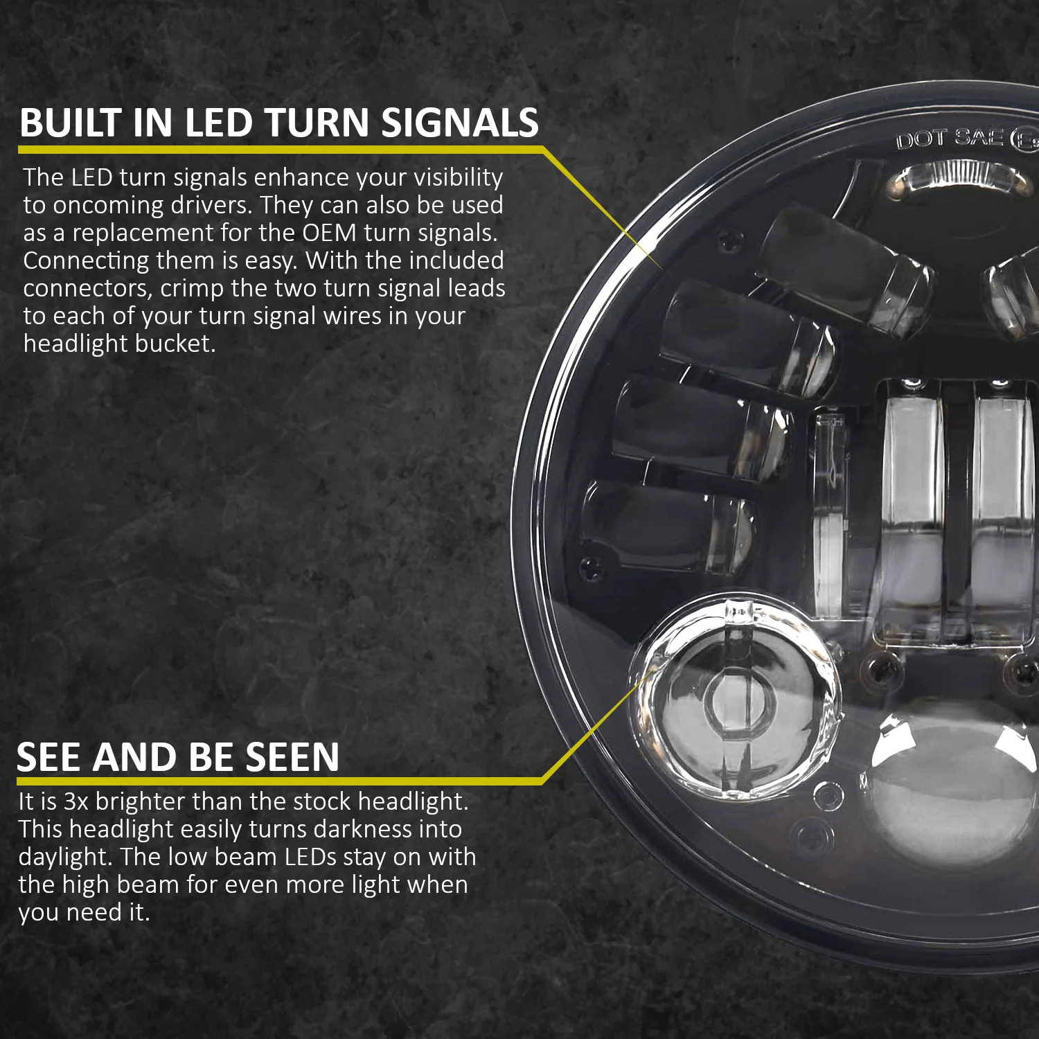 Eagle Lights 7" LED Projector Headlight with Integrated Turn Signals for Harley Davidson 7'' LED Projection Head Lamp - Image 4
