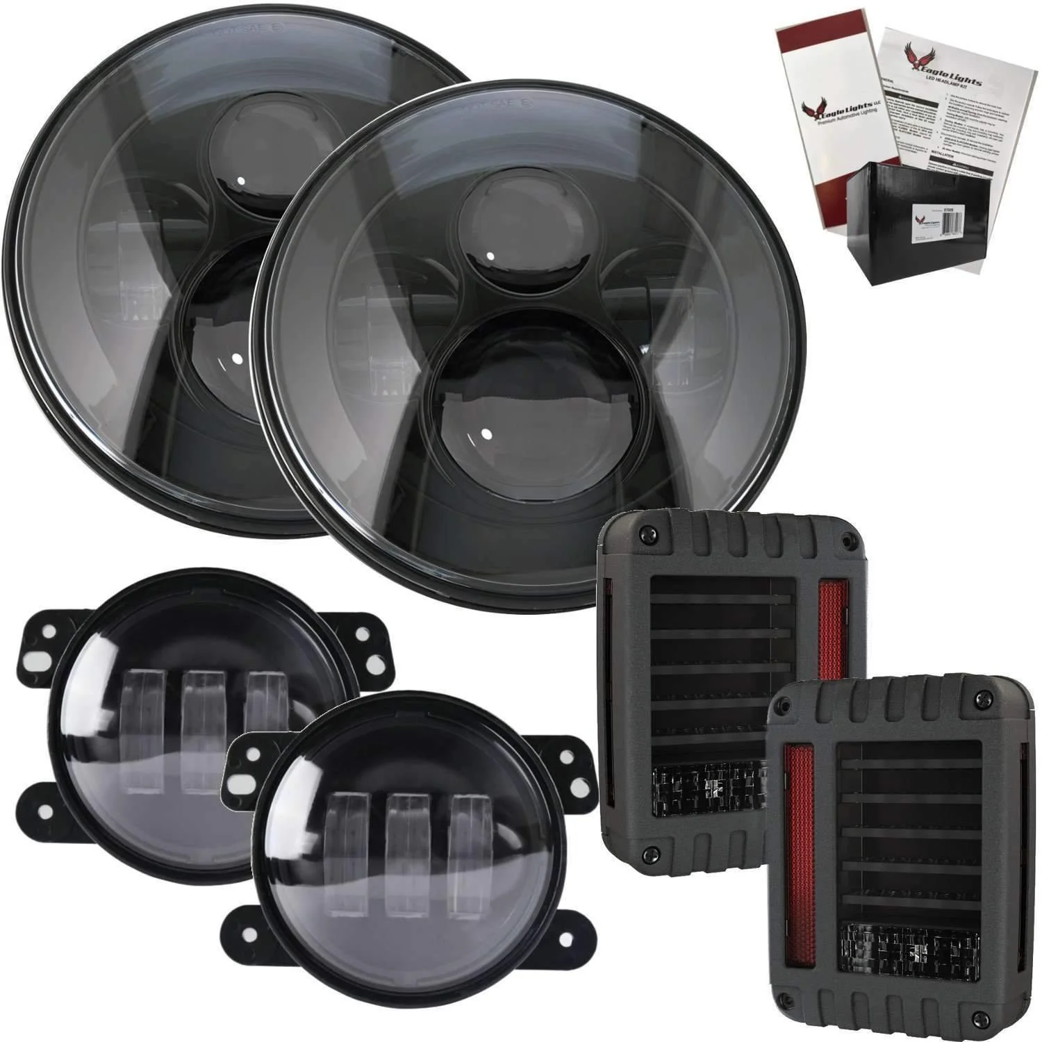 Eagle Lights 7" Round Black LED Projector Headlights (Pair) for Jeep Wrangler CJ JK TJ 97-2017 with Pair of Anti Flicker Harnesses - Image 12