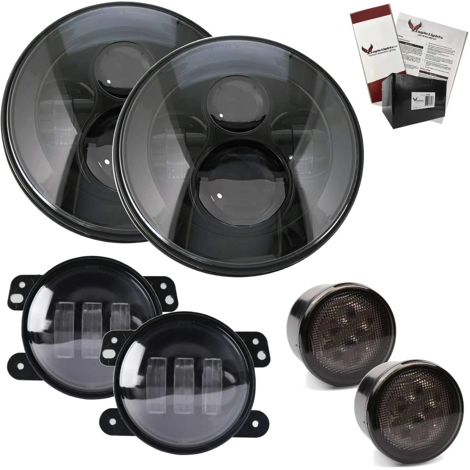 Eagle Lights 7" Round Black LED Projector Headlights (Pair) for Jeep Wrangler CJ JK TJ 97-2017 with Pair of Anti Flicker Harnesses - Image 13