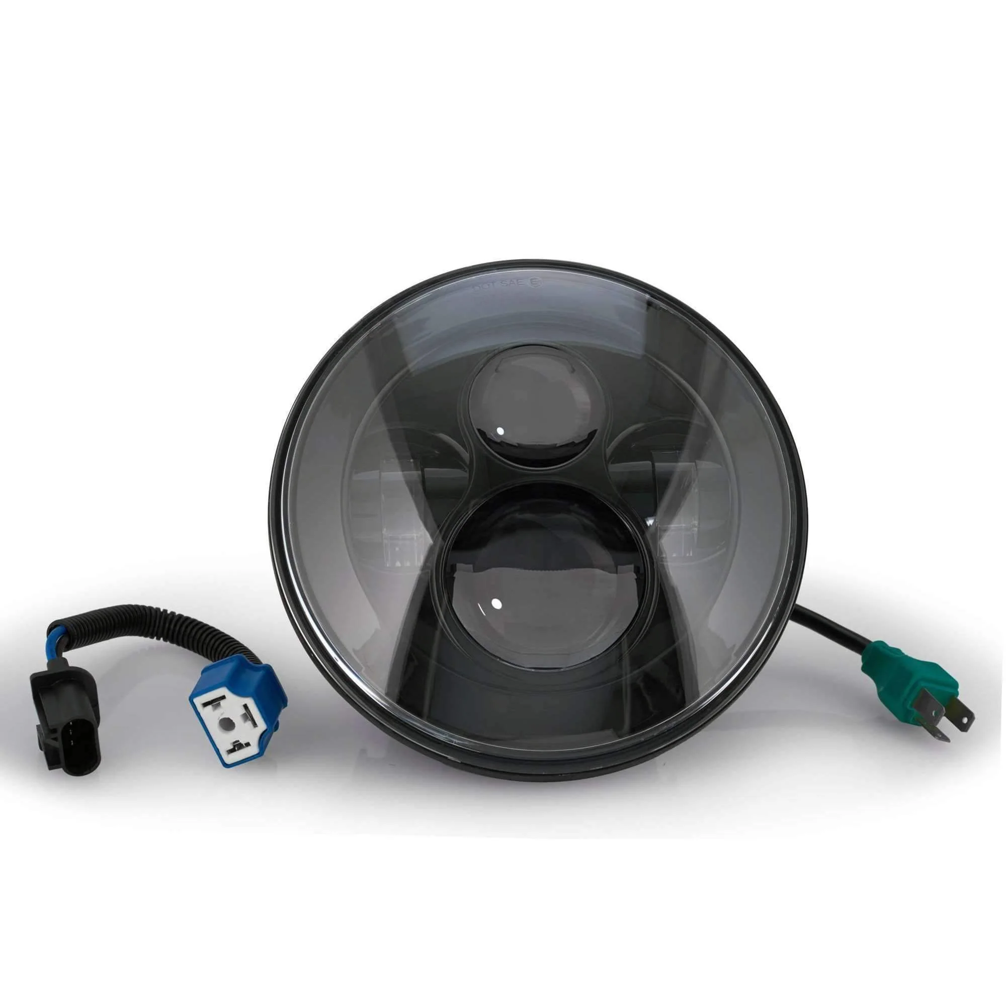 Eagle Lights 7" Round Black LED Projector Headlights (Pair) for Jeep Wrangler CJ JK TJ 97-2017 with Pair of Anti Flicker Harnesses - Image 3