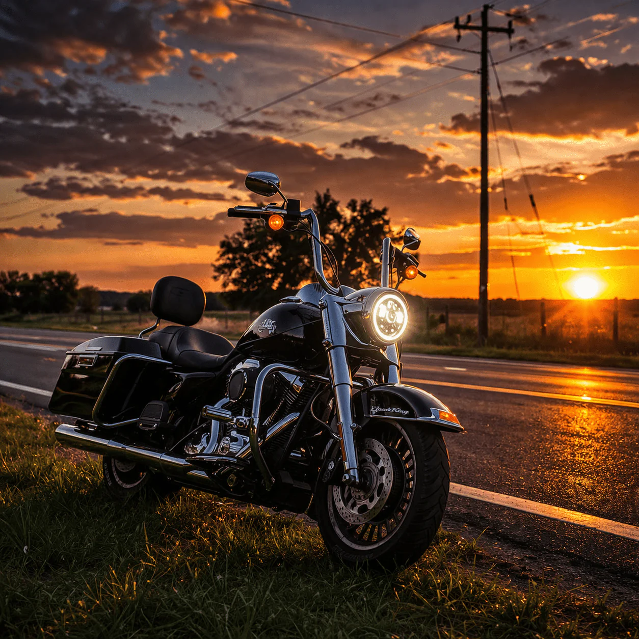 Eagle Lights 7" LED Headlight Kit with Halo Ring for Harley-Davidson® and Indian® Motorcycles - Generation III / Black - Image 4