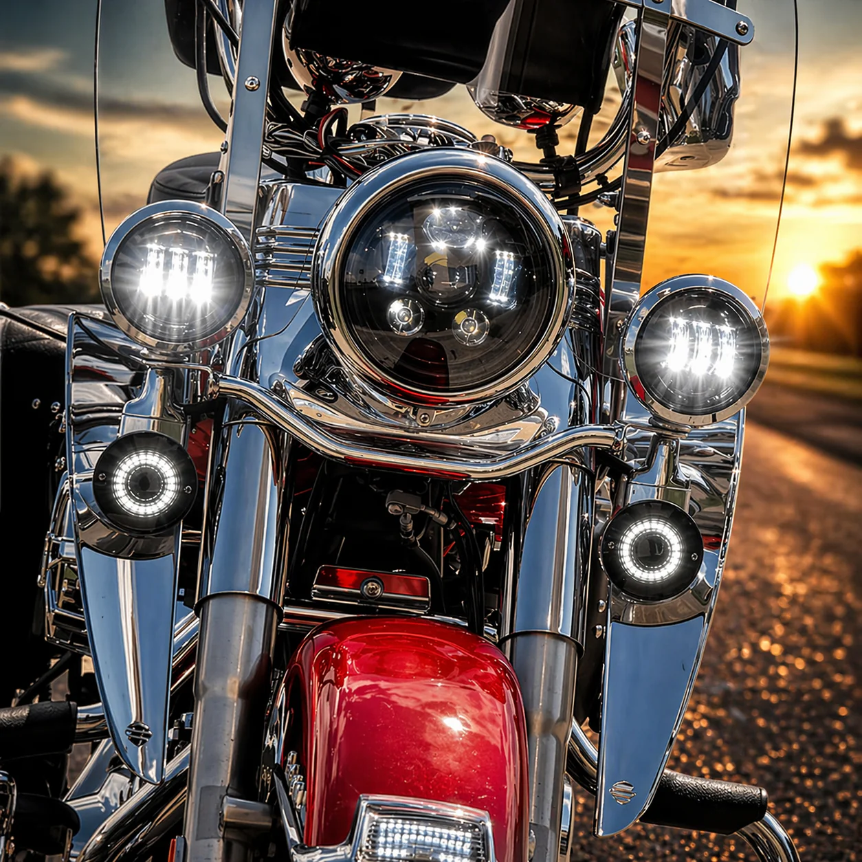 Eagle Lights 7" LED Headlight and 4.5" LED Passing Light Kit for Harley-Davidson® and Indian® Motorcycles - Generation III / Black - Image 3