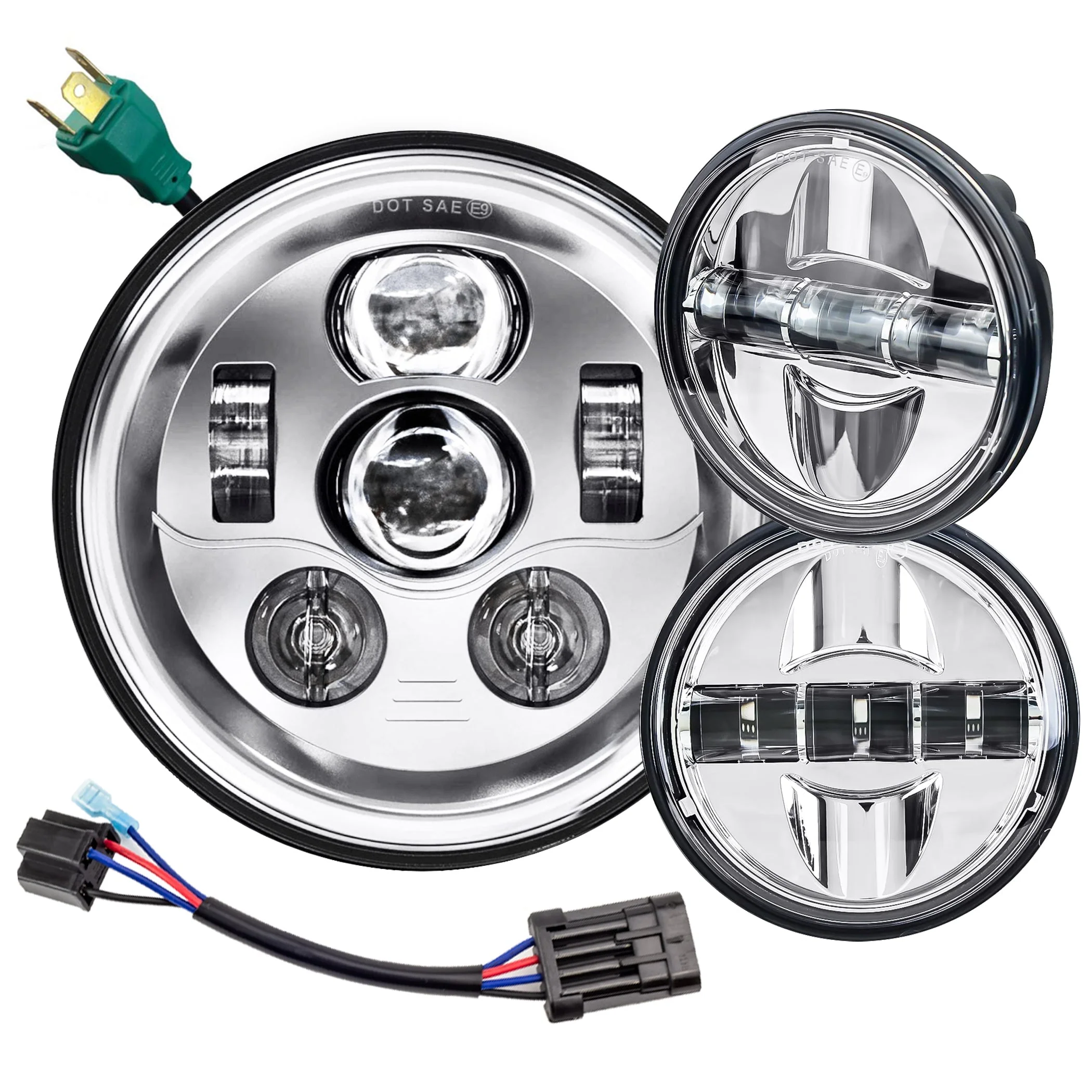 Eagle Lights 7" LED Headlight and 4.5" LED Passing Light Kit for Harley-Davidson® and Indian® Motorcycles - Generation III / Chrome - Image 14