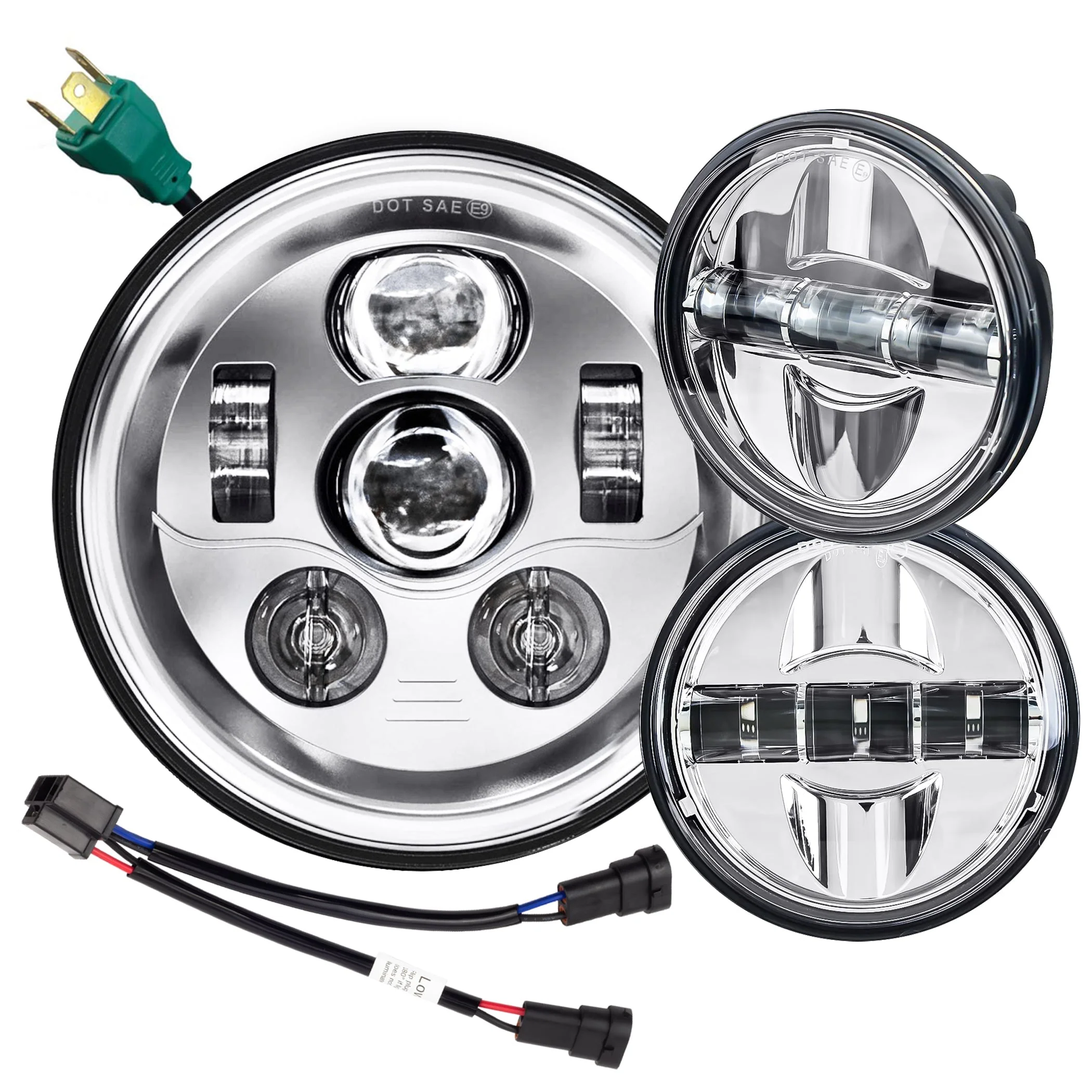 Eagle Lights 7" LED Headlight and 4.5" LED Passing Light Kit for Harley-Davidson® and Indian® Motorcycles - Generation III / Chrome - Image 15
