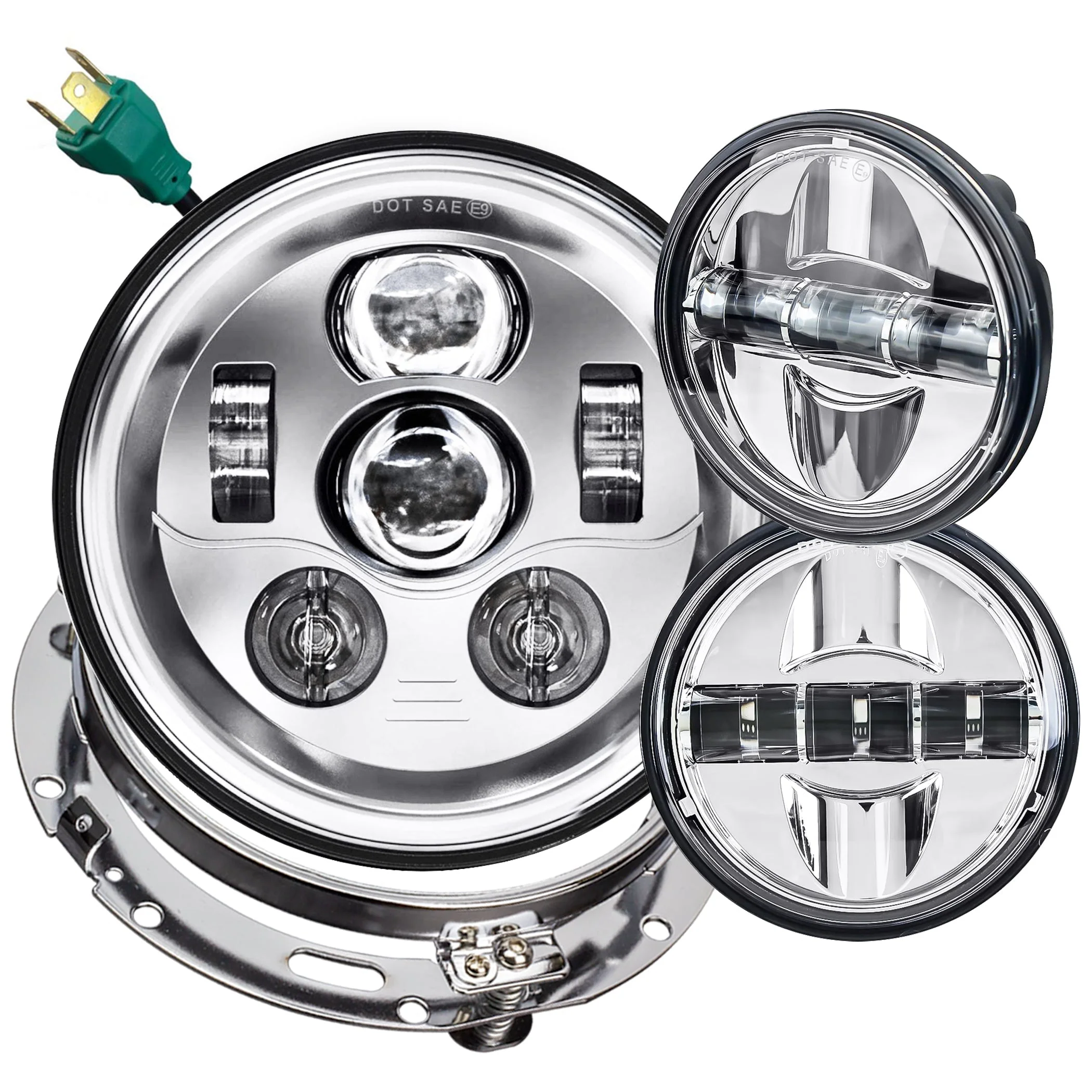 Eagle Lights 7" LED Headlight and 4.5" LED Passing Light Kit for Harley-Davidson® and Indian® Motorcycles - Generation III / Chrome - Image 16