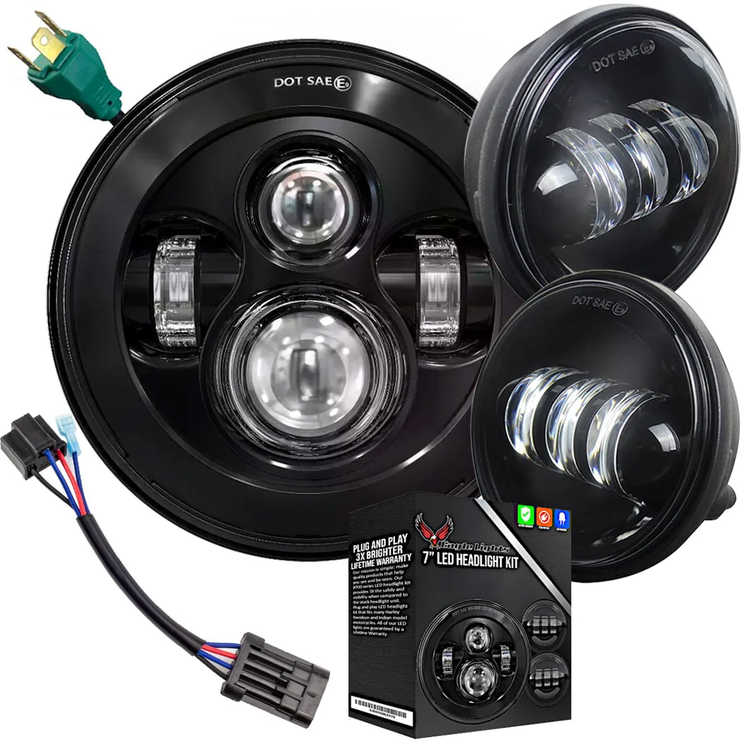 Eagle Lights 7" LED Headlight and 4.5" LED Passing Light Kit for Harley-Davidson® and Indian® Motorcycles - Generation I / Black - Image 14