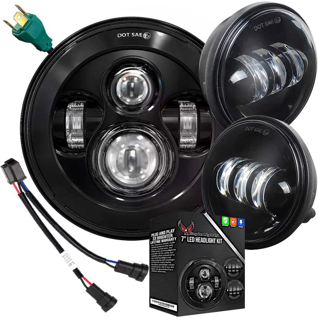Eagle Lights 7" LED Headlight and 4.5" LED Passing Light Kit for Harley-Davidson® and Indian® Motorcycles - Generation I / Black - Image 15