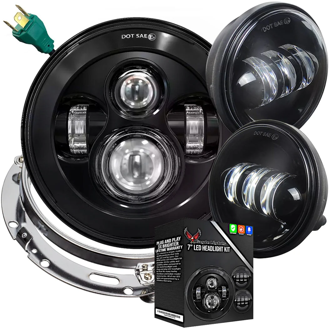 Eagle Lights 7" LED Headlight and 4.5" LED Passing Light Kit for Harley-Davidson® and Indian® Motorcycles - Generation I / Black - Image 16