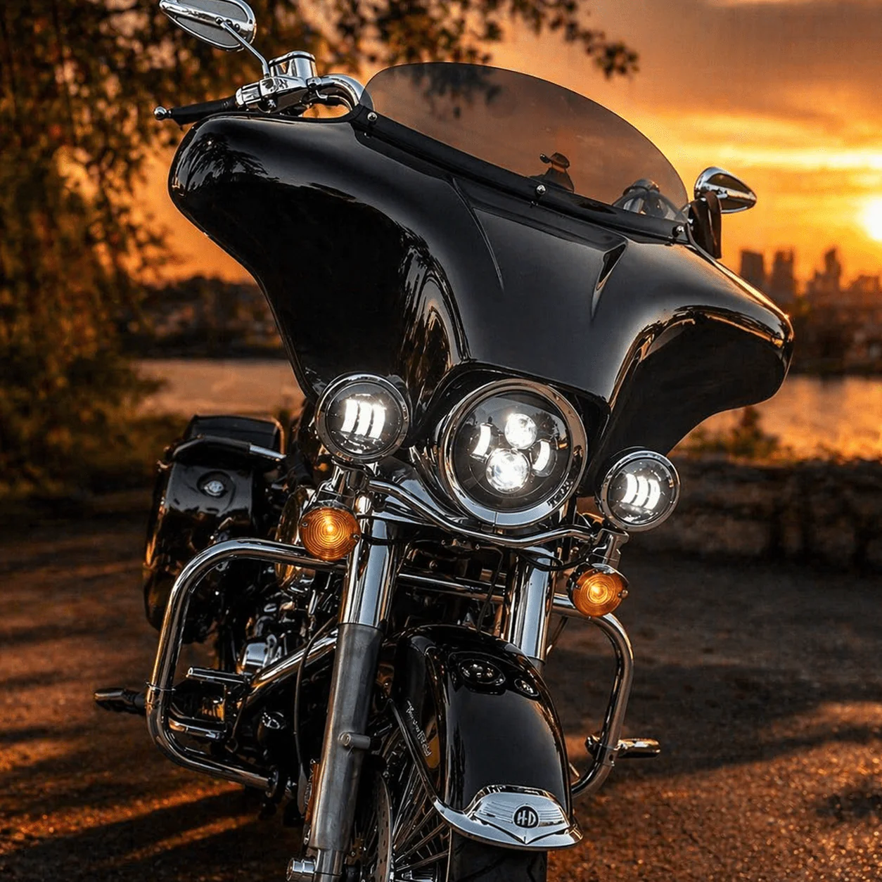 Eagle Lights 7" LED Headlight and 4.5" LED Passing Light Kit for Harley-Davidson® and Indian® Motorcycles - Generation I / Black - Image 3