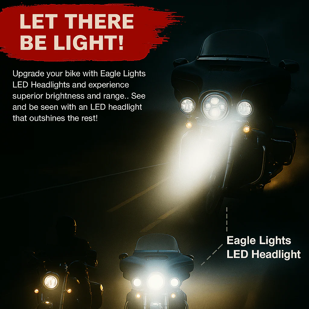 Eagle Lights 7" LED Headlight and 4.5" LED Passing Light Kit for Harley-Davidson® and Indian® Motorcycles - Generation I / Chrome - Image 4