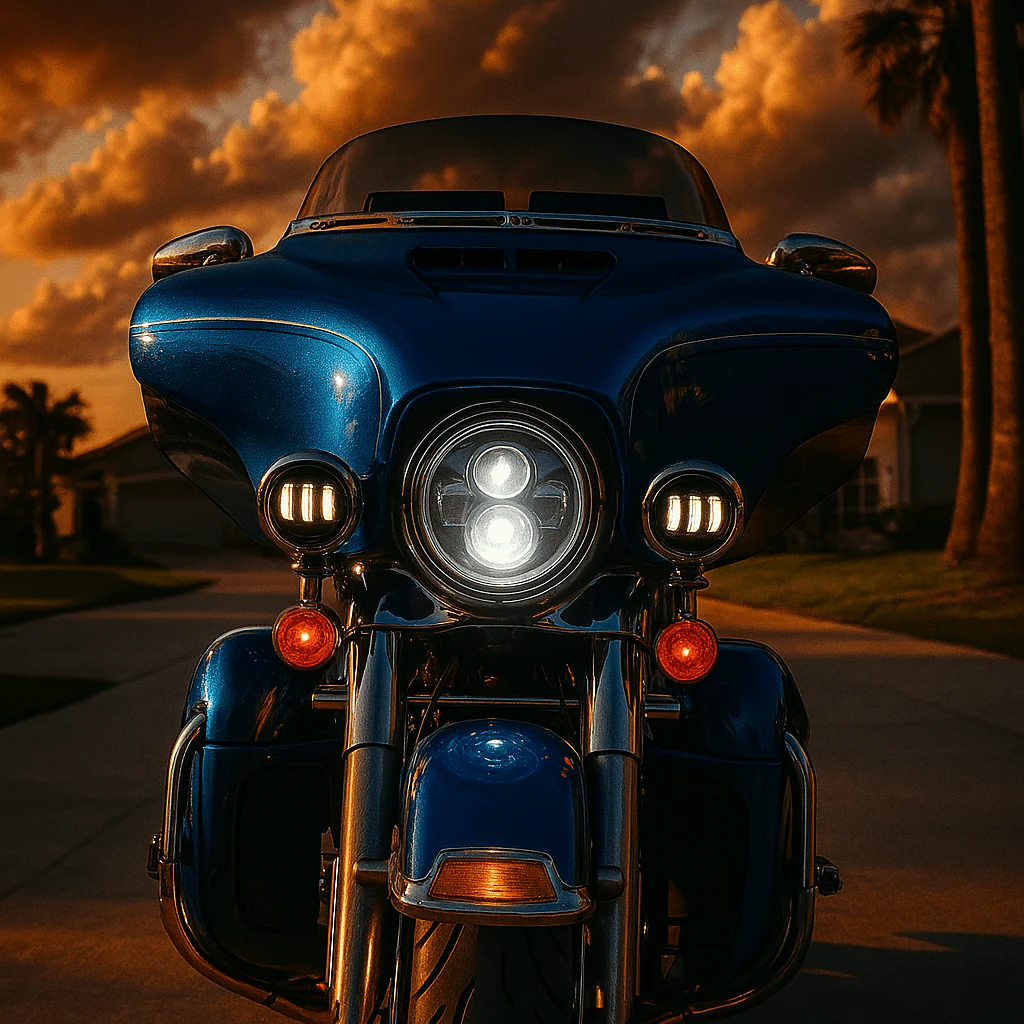 Eagle Lights 7" LED Headlight and 4.5" LED Passing Light Kit for Harley-Davidson® and Indian® Motorcycles - Generation I / Chrome - Image 6