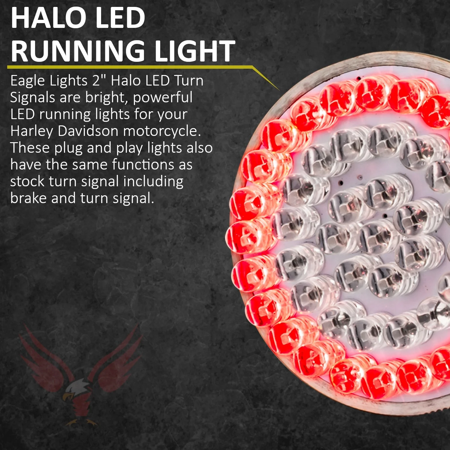 Eagle Lights 2" Rear LED Turn Signals, Running and Brake Lights for Harley-Davidson® Motorcycles- Generation I / 1157 Base / Red - Image 3