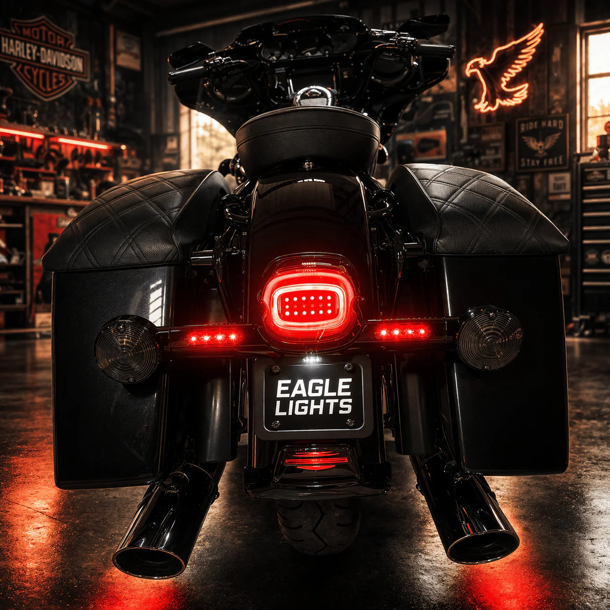 Eagle Lights HALOS Layback LED Tail Light with Turn Signals for Harley-Davidson® Motorcycles - Image 4