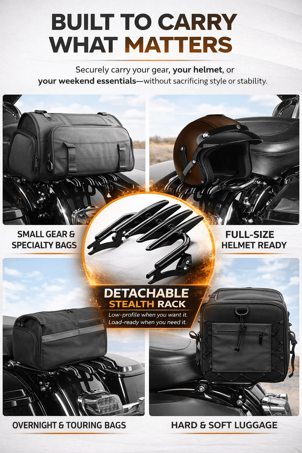 Eagle Lights Detachable Stealth Luggage Rack –  Touring Cargo Rack for Harley Touring Models - Image 5