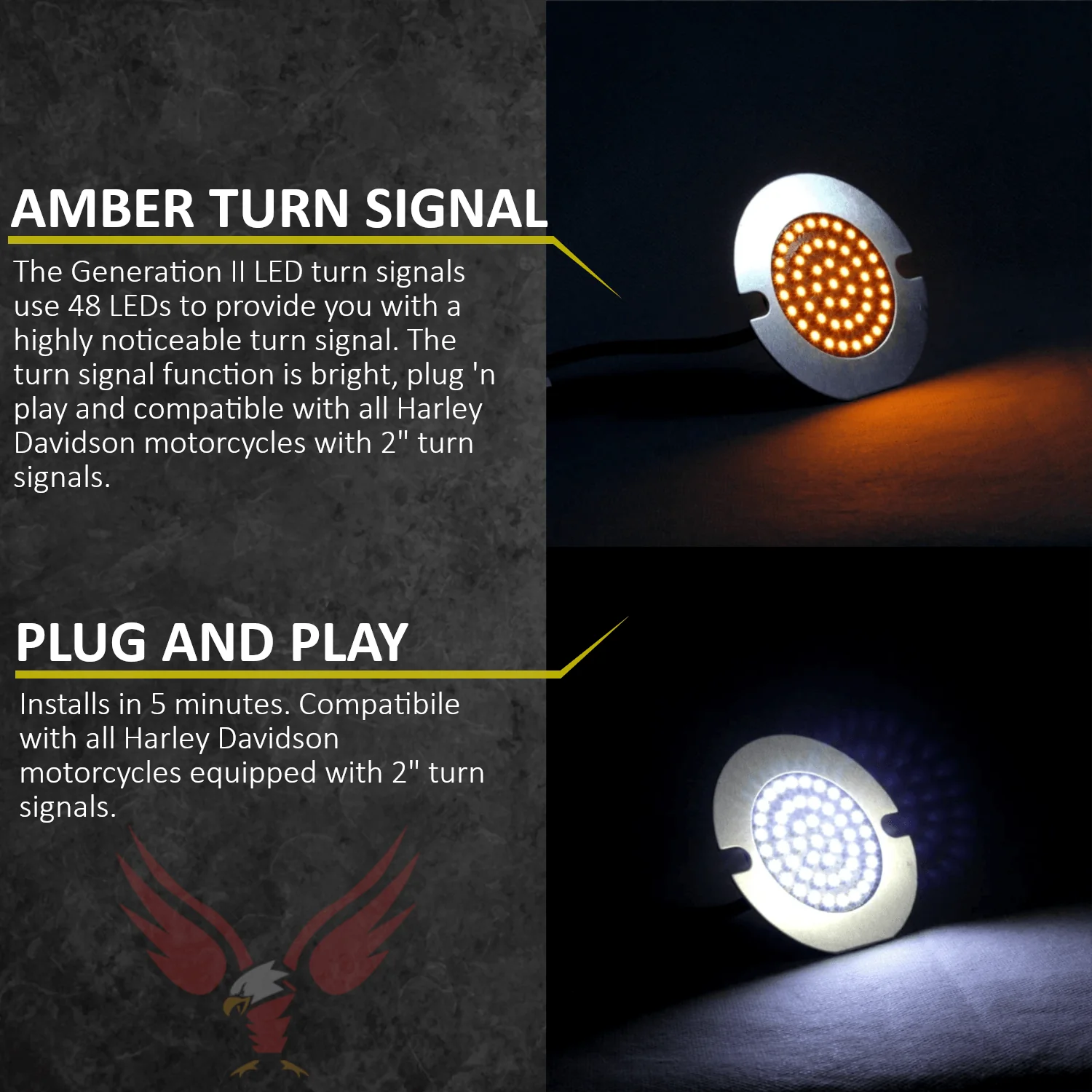 Eagle Lights 3 1/4" Front and Rear LED Turn Signal Kit For Harley-Davidson® Motorcycles - Generation II / Amber Rear Turn Signals - Image 3