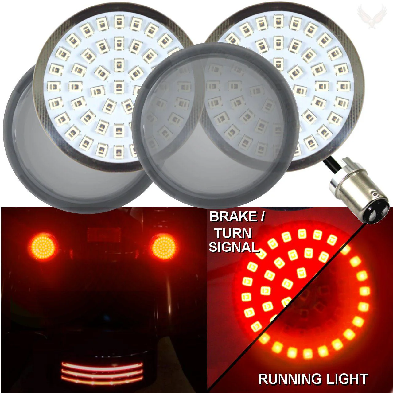 Eagle Lights Rear LED Turn Signal, Brake and Halo Running Light Kit for Harley-Davidson® Motorcycles - Generation II / 1157 Base / Halo Design - Image 6