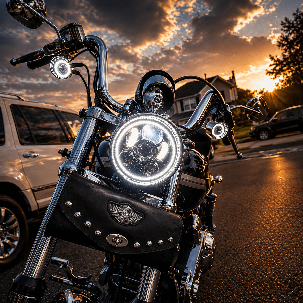 Eagle Lights 5 3/4" LED Headlight Kit with Halo Ring for Harley-Davidson® and Indian® Motorcycles - Generation III / Chrome - Image 6