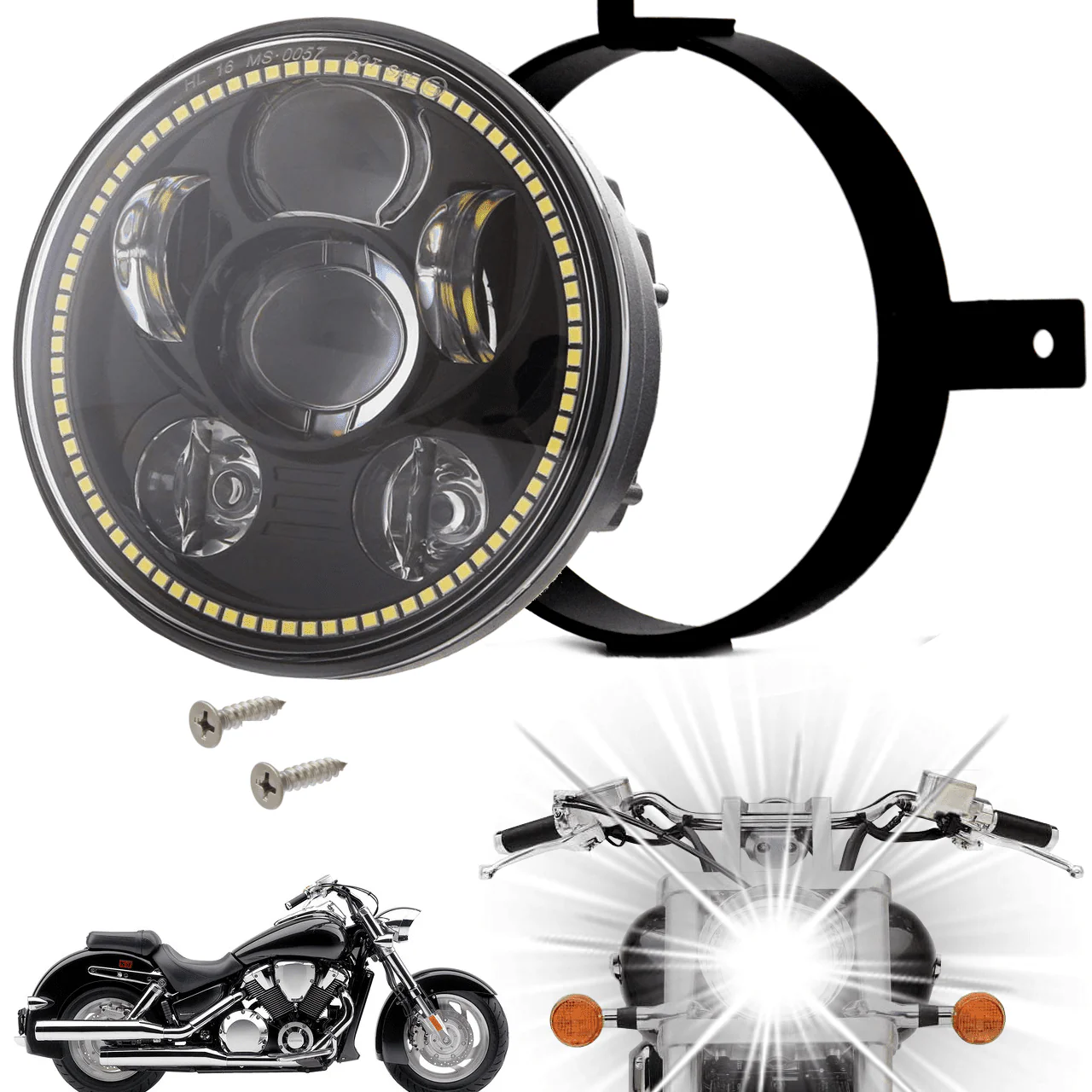 Eagle Lights Generation III LED Headlight with Halo Ring For Honda VTX 1300 and 1800 - Includes VTX Bracket and Hardware