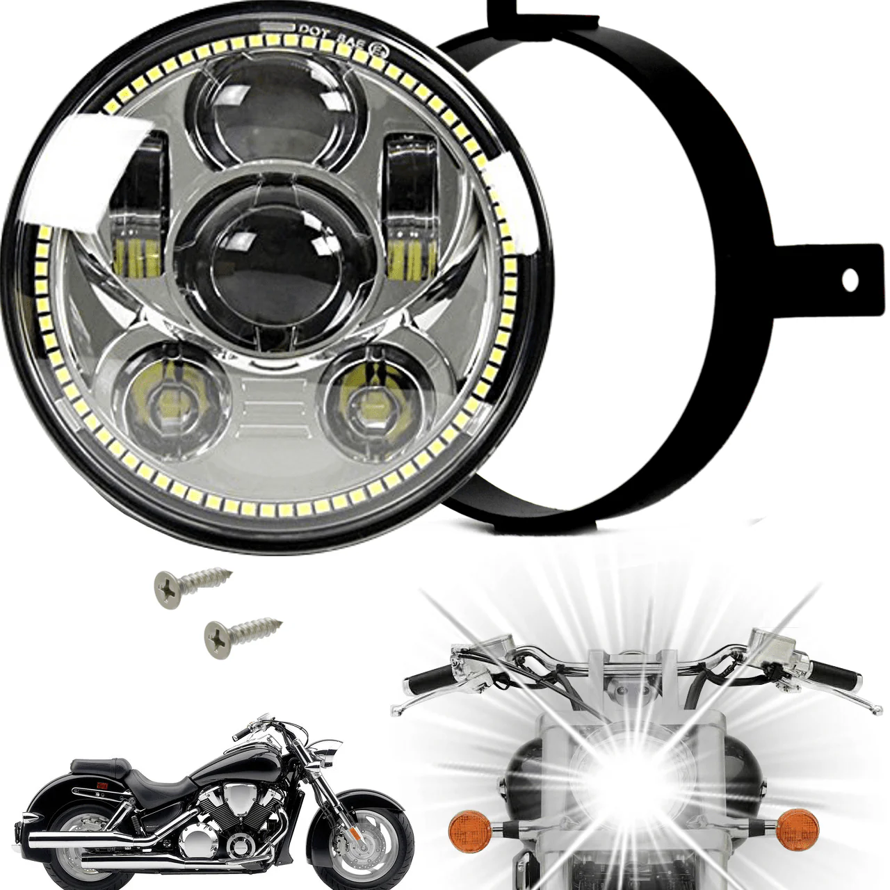 Eagle Lights Generation III LED Headlight with Halo Ring For Honda VTX 1300 and 1800 - Includes VTX Bracket and Hardware - Image 2