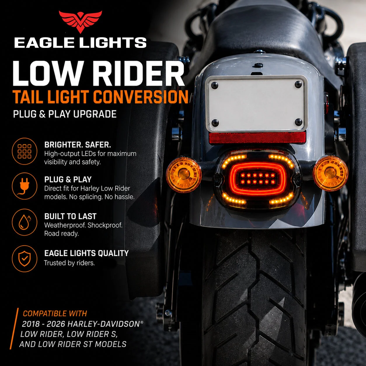 Eagle Lights HALOS Layback LED Tail Light with Turn Signals for Harley-Davidson® 2021 - Current Low Rider Models - Image 2