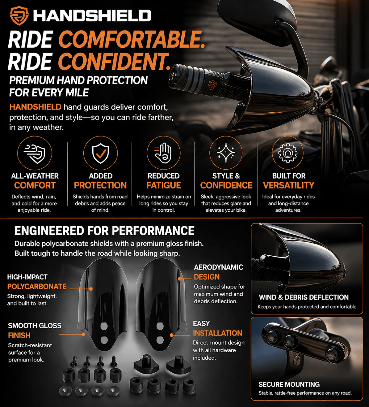Eagle Lights HANDSHIELD Club Style Hand Guards for 2014 - 2023 Harley-Davidson® Electra Glide, Freewheeler, Road Glide, and Road King - Image 2