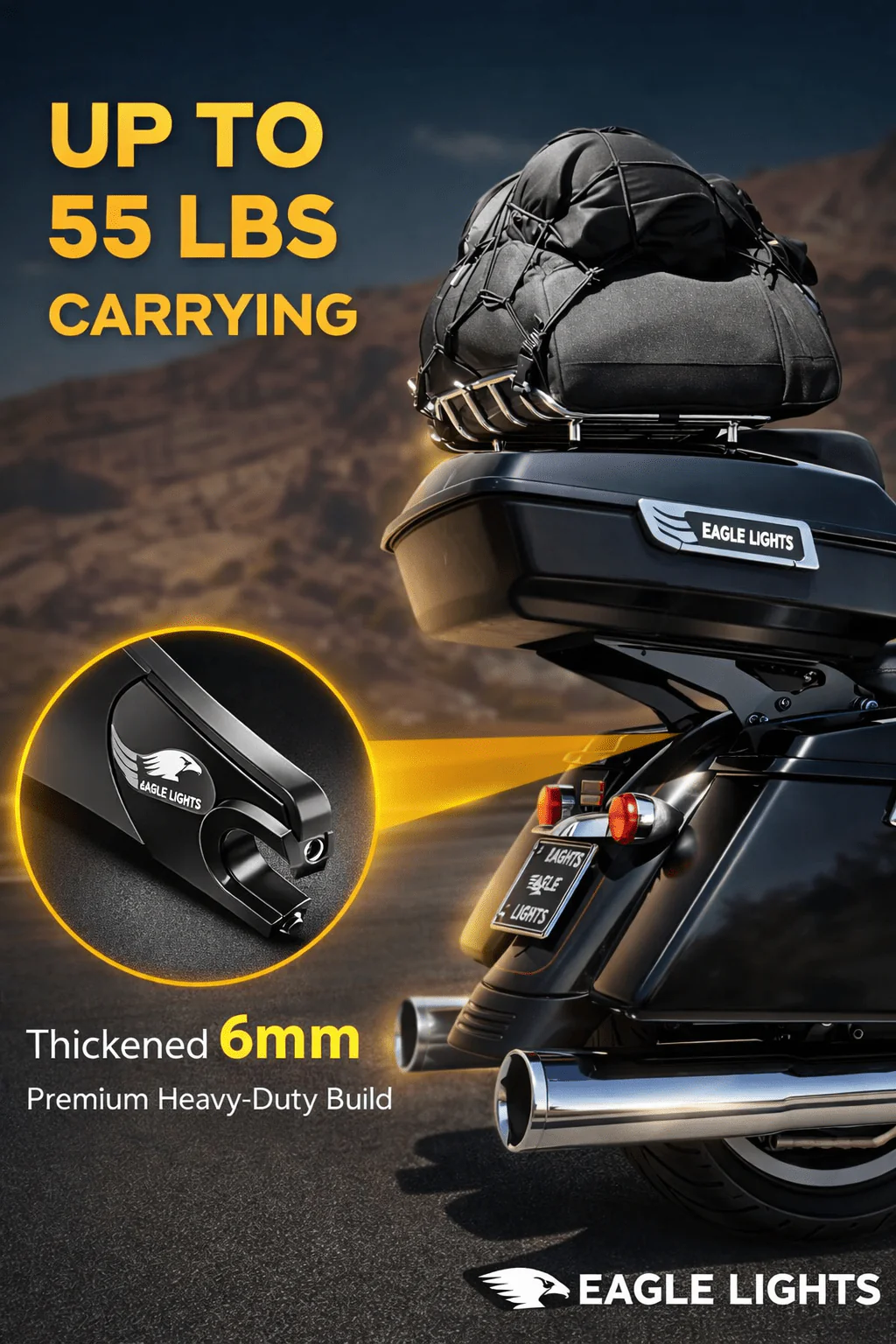 Eagle Lights Heavy-Duty Detachable Tour Pack Mount Rack – 55 lb Load Capacity for 2014+ Harley-Davidson Touring Models - Image 2